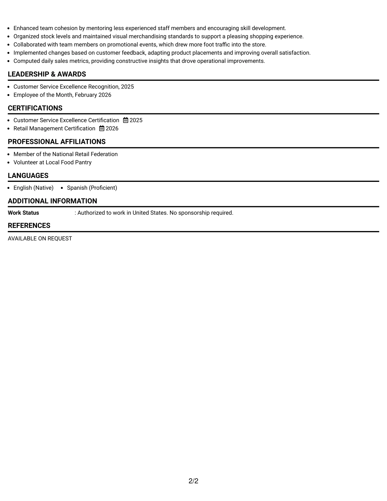Resume Example Page 2