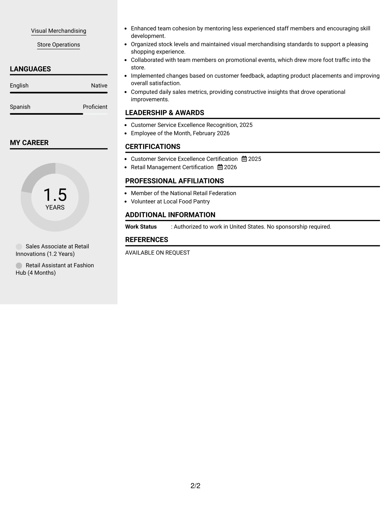 Resume Example Page 2