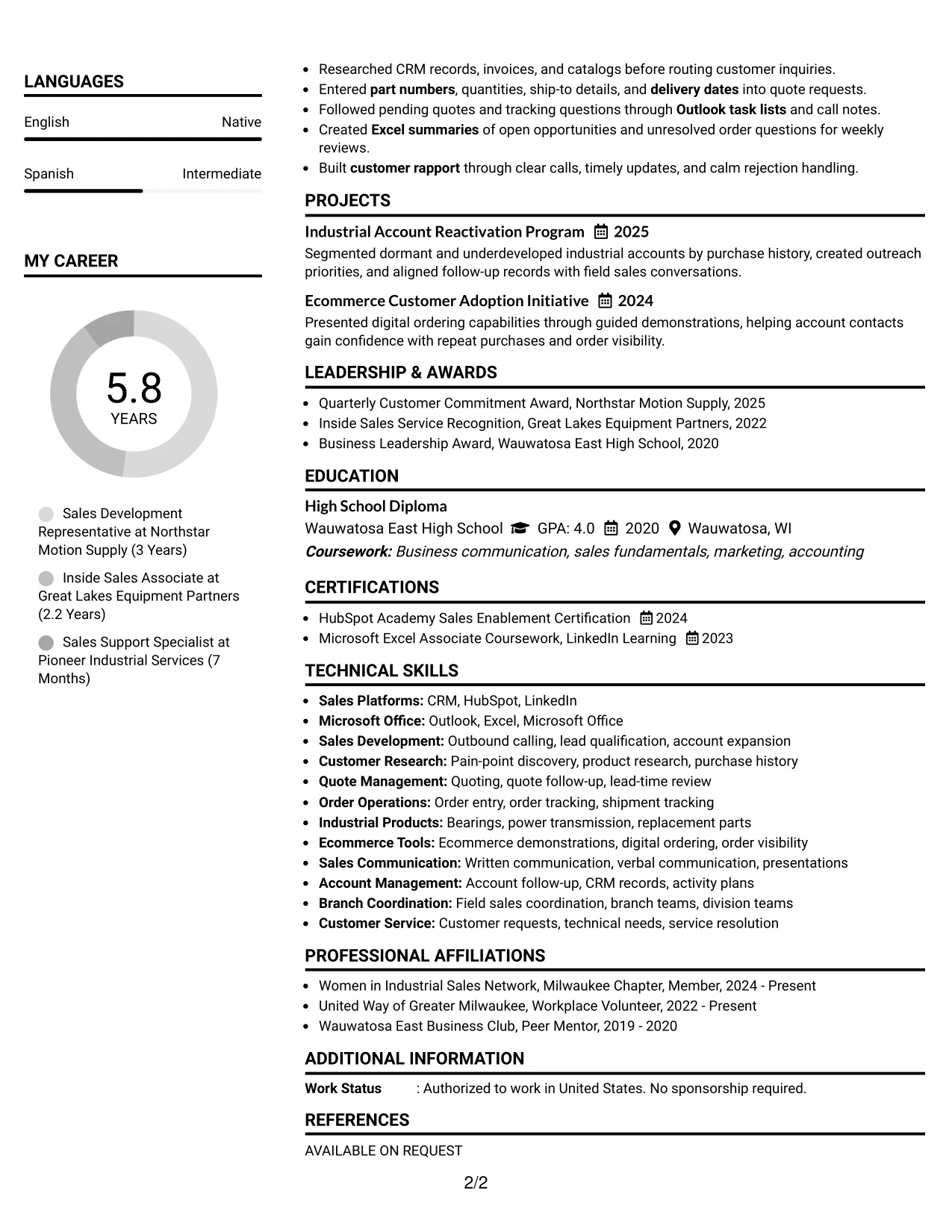 Resume Example Page 2