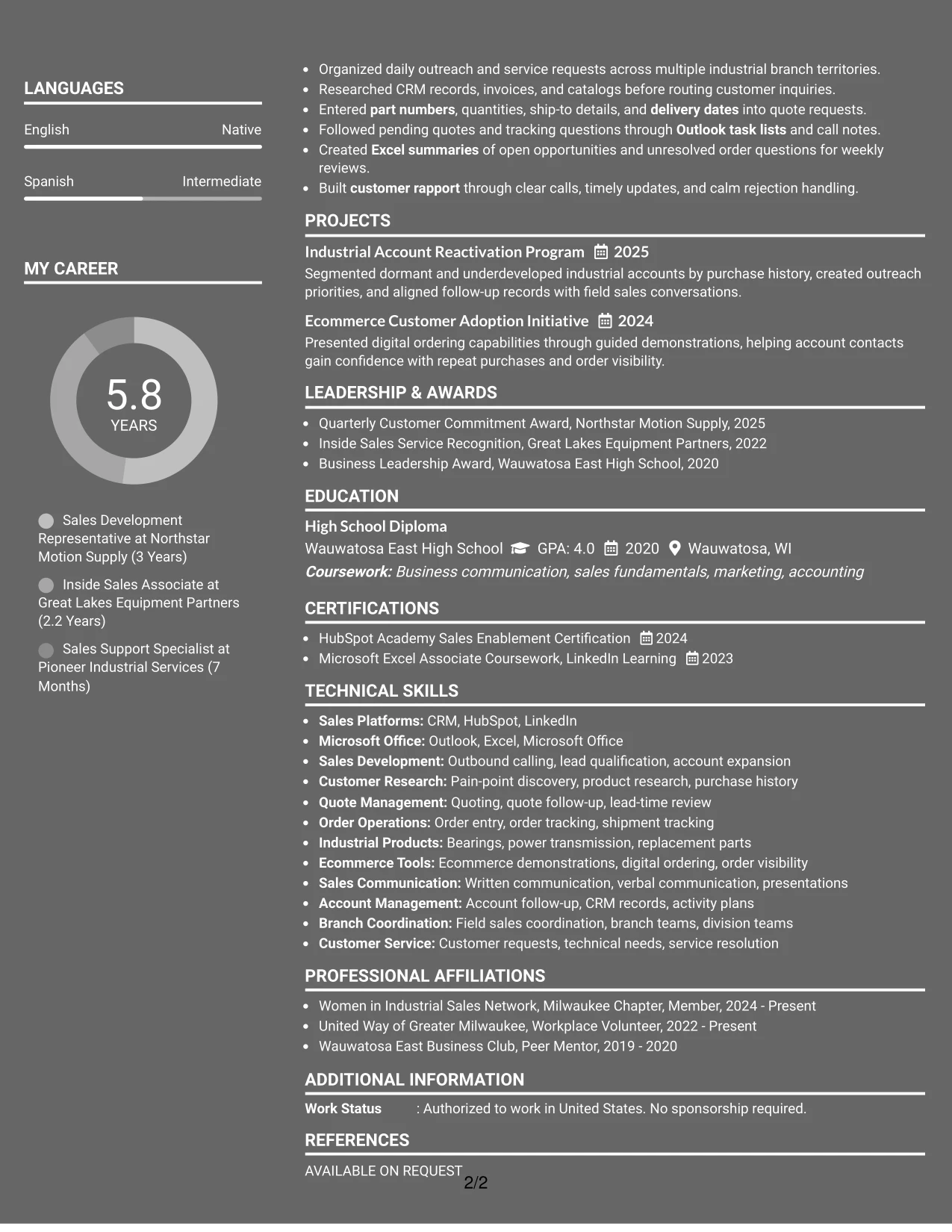 Resume Example Page 2