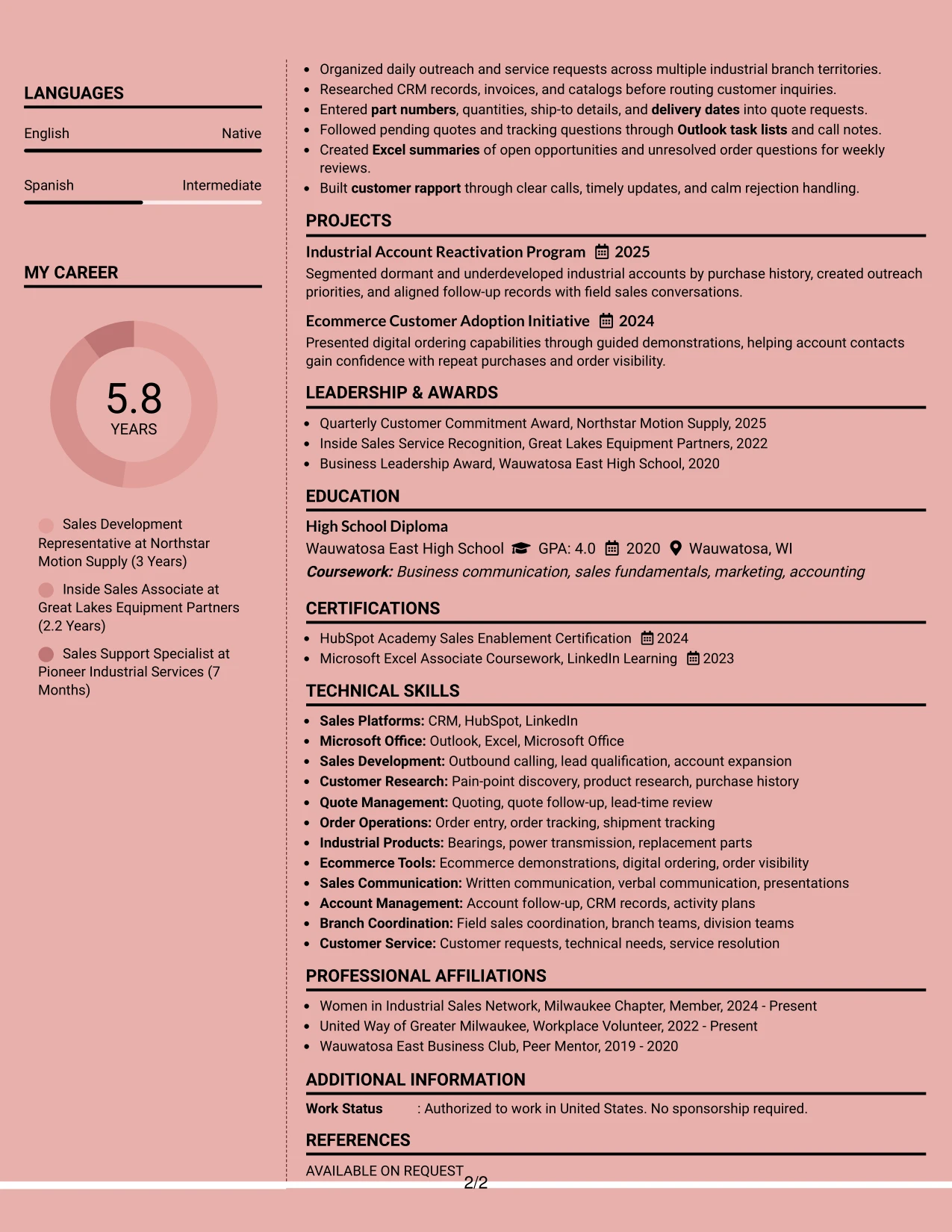 Resume Example Page 2