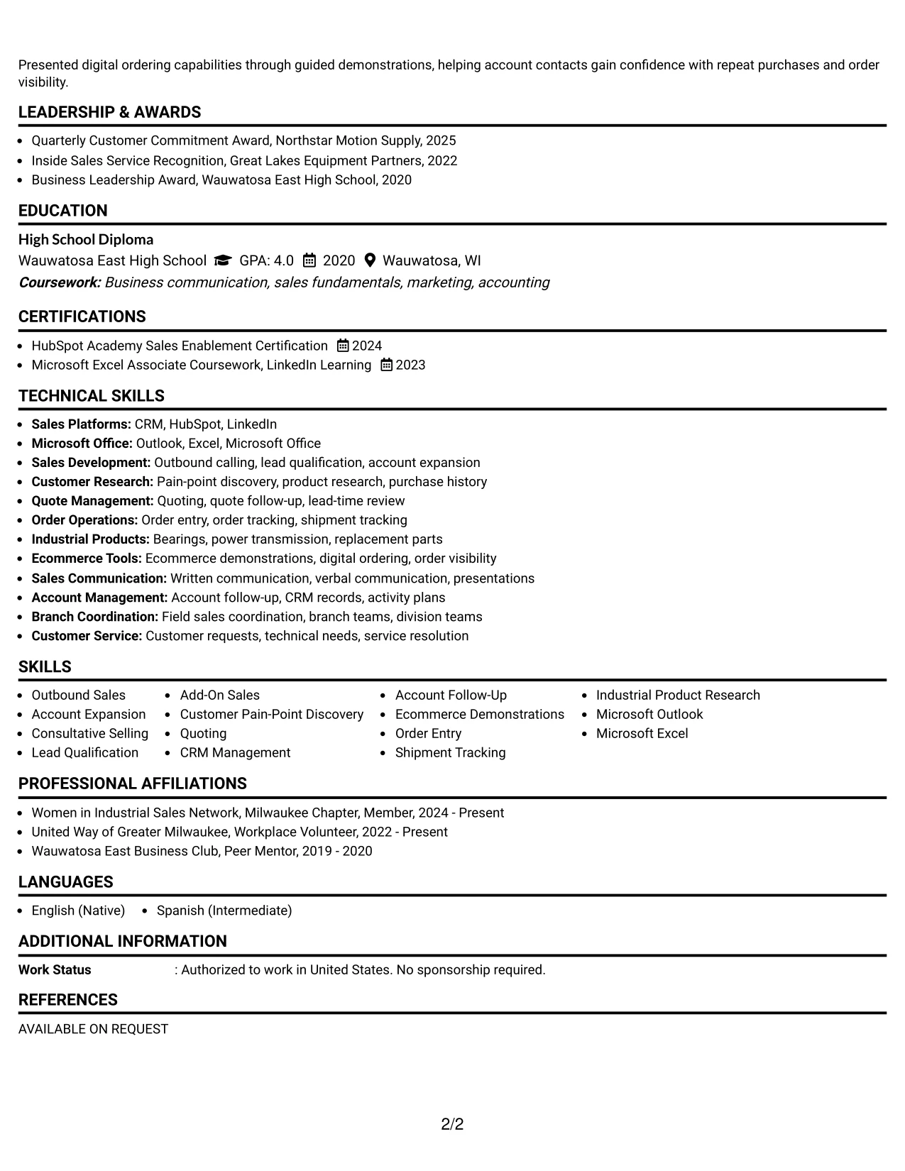 Resume Example Page 2