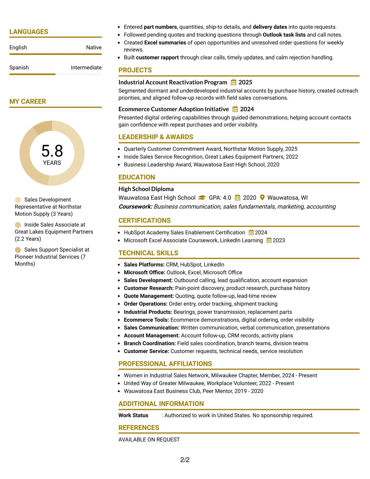 Resume Example Page 2