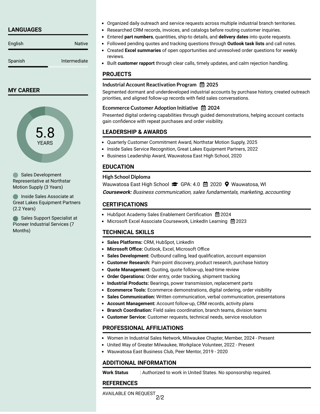 Resume Example Page 2
