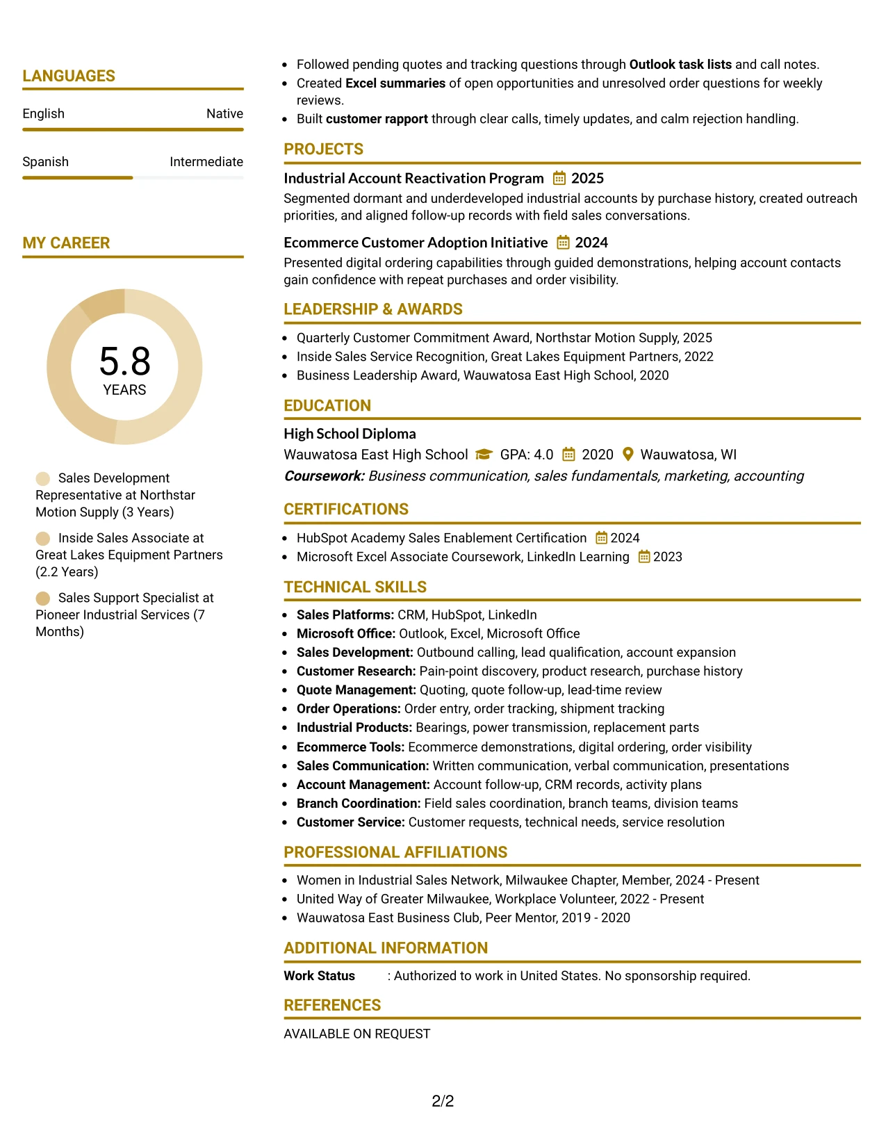 Resume Example Page 2