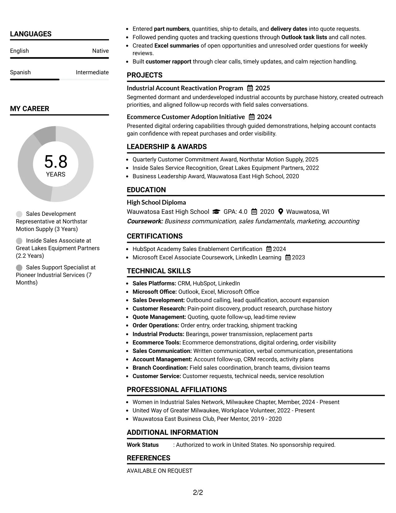 Resume Example Page 2
