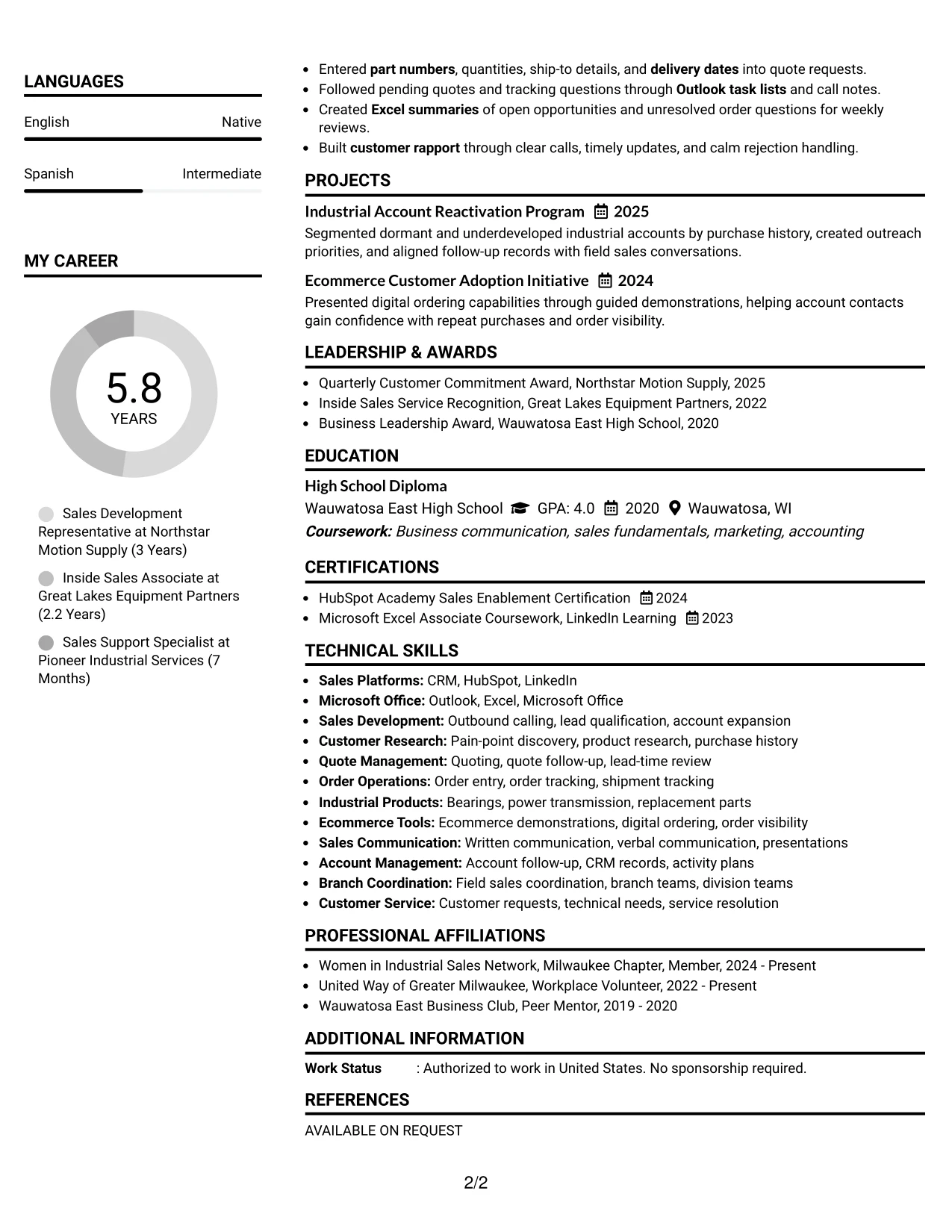 Resume Example Page 2