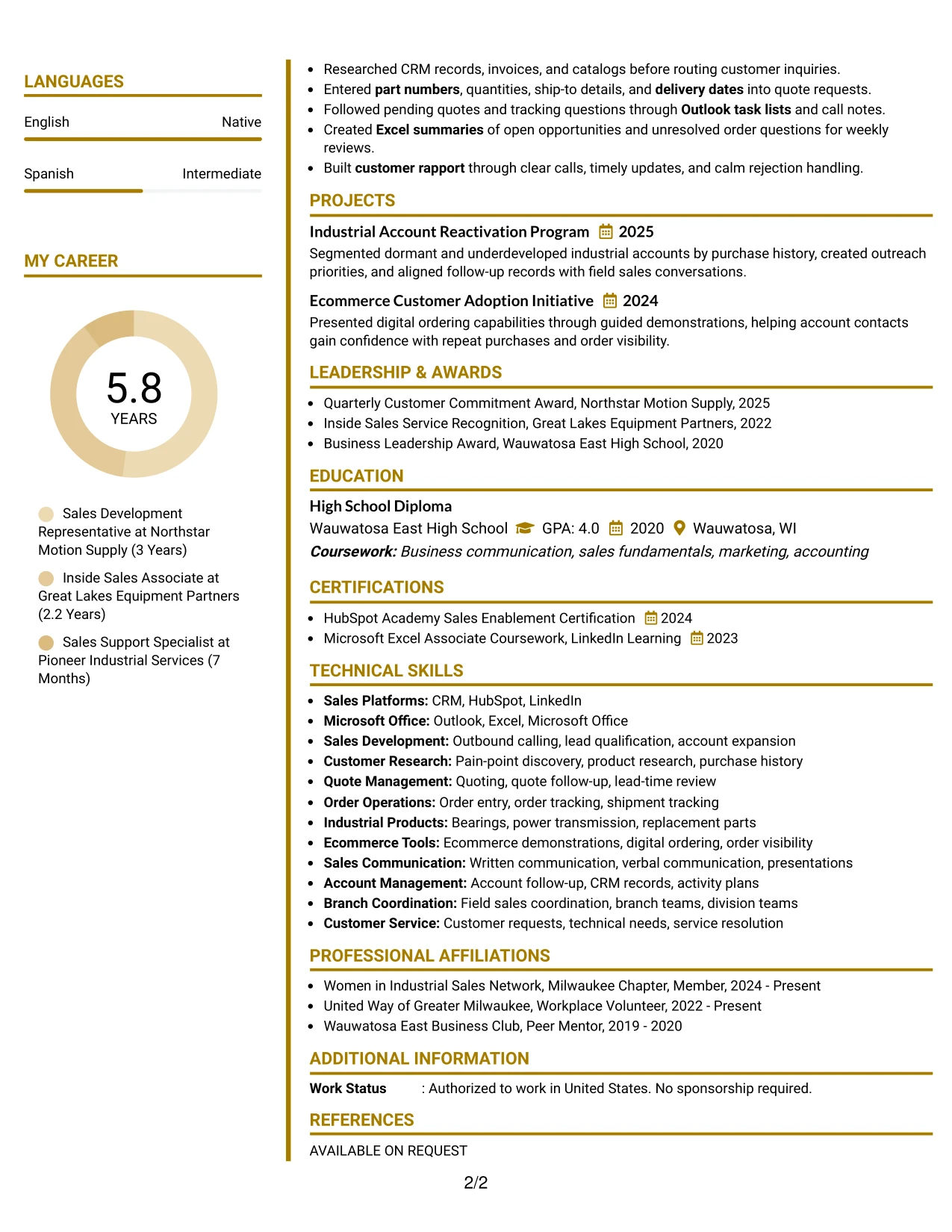 Resume Example Page 2