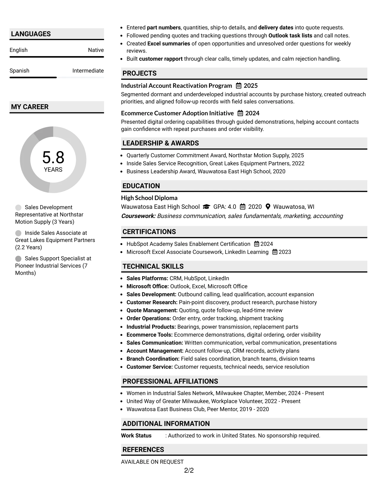 Resume Example Page 2