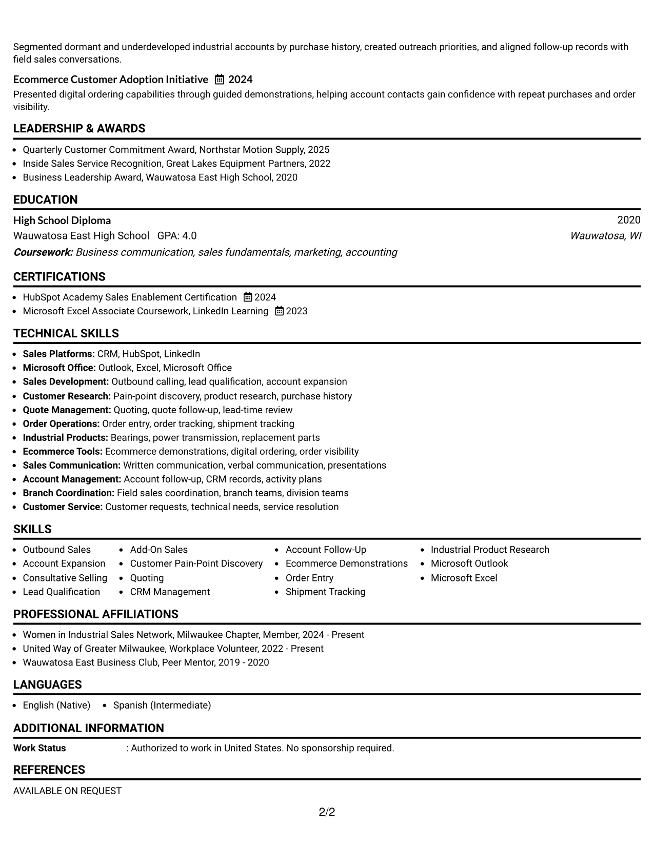 Resume Example Page 2