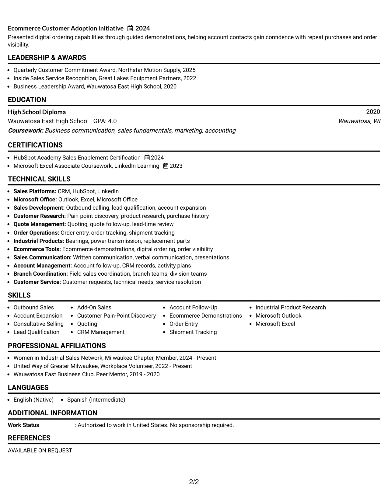 Resume Example Page 2