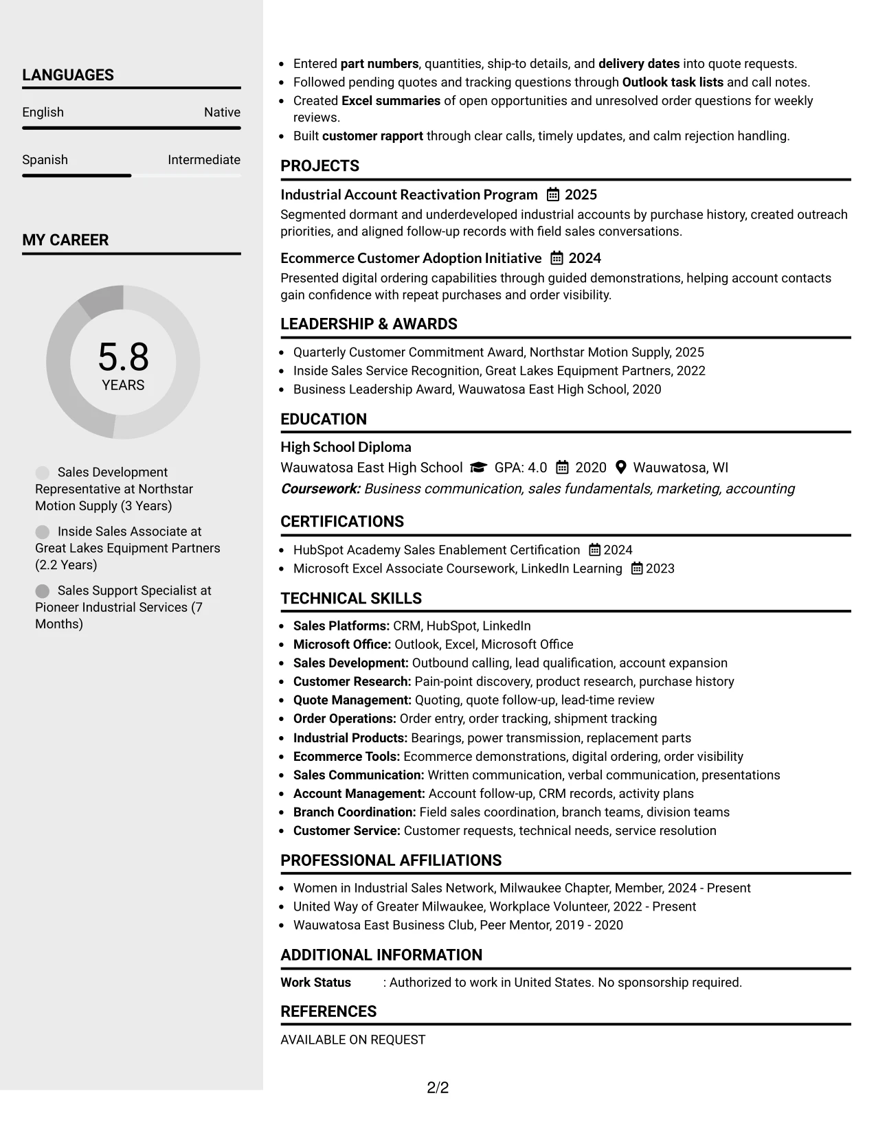 Resume Example Page 2