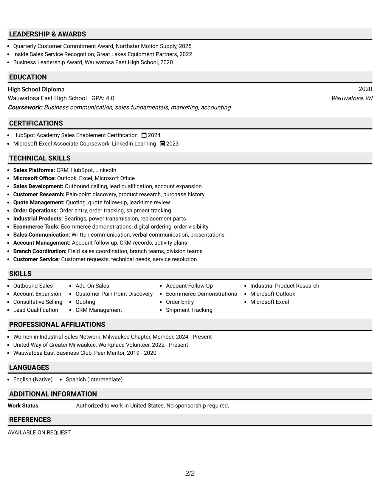 Resume Example Page 2