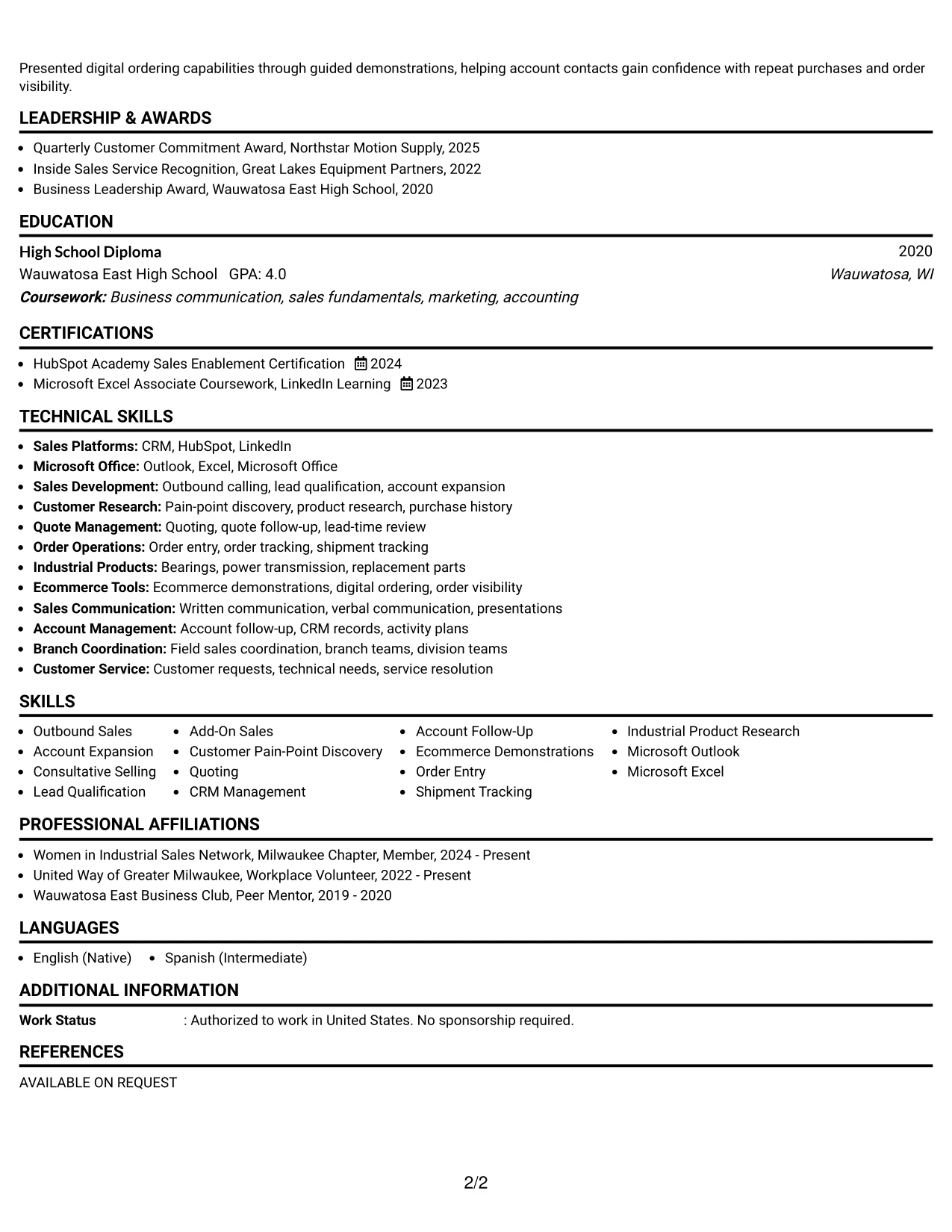 Resume Example Page 2