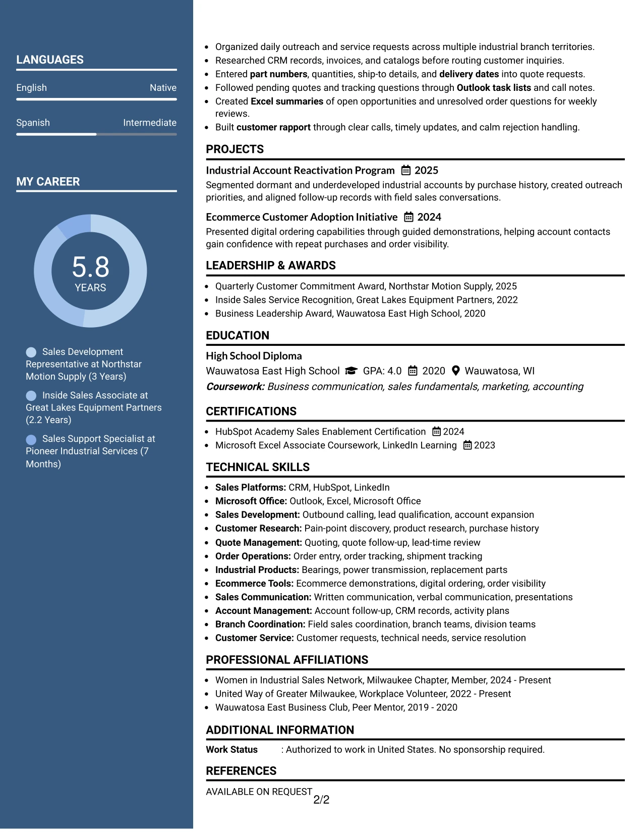 Resume Example Page 2