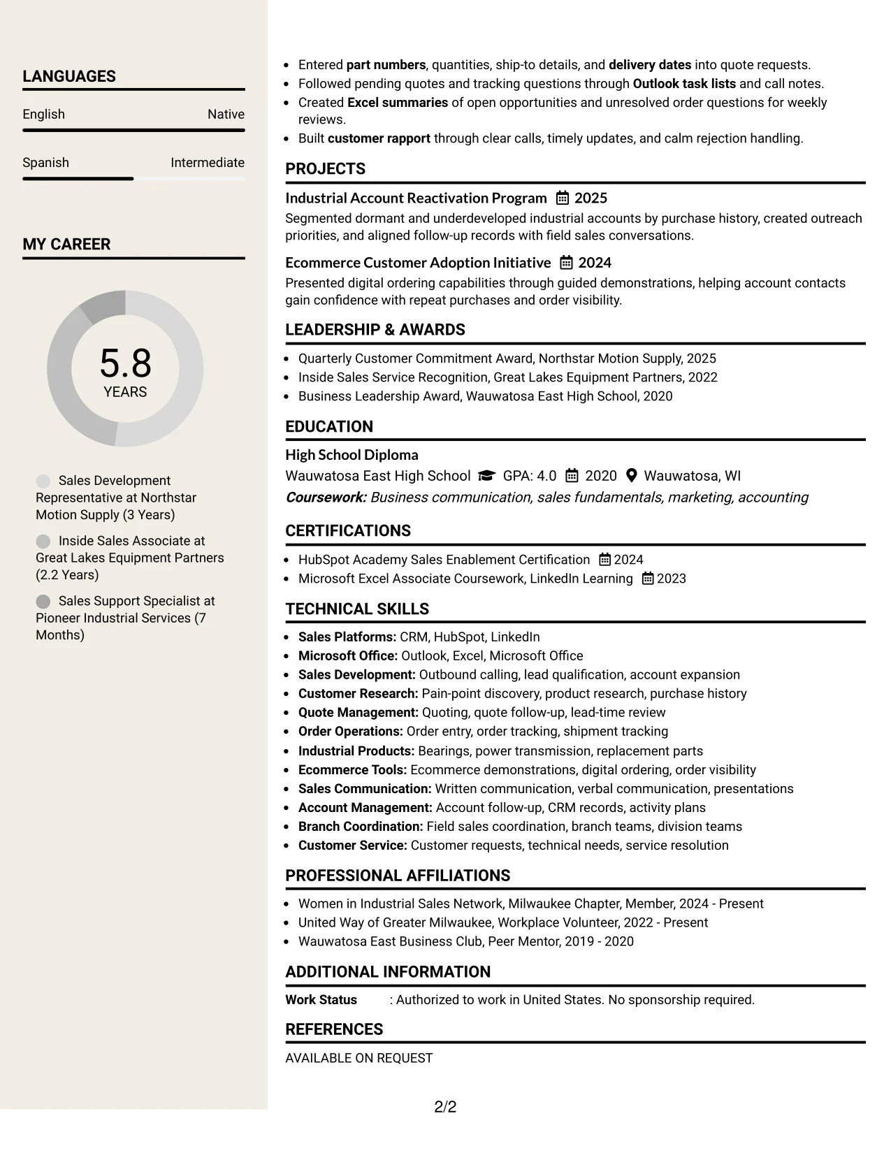 Resume Example Page 2