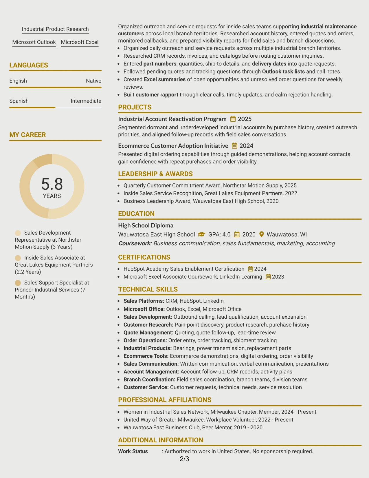 Resume Example Page 2