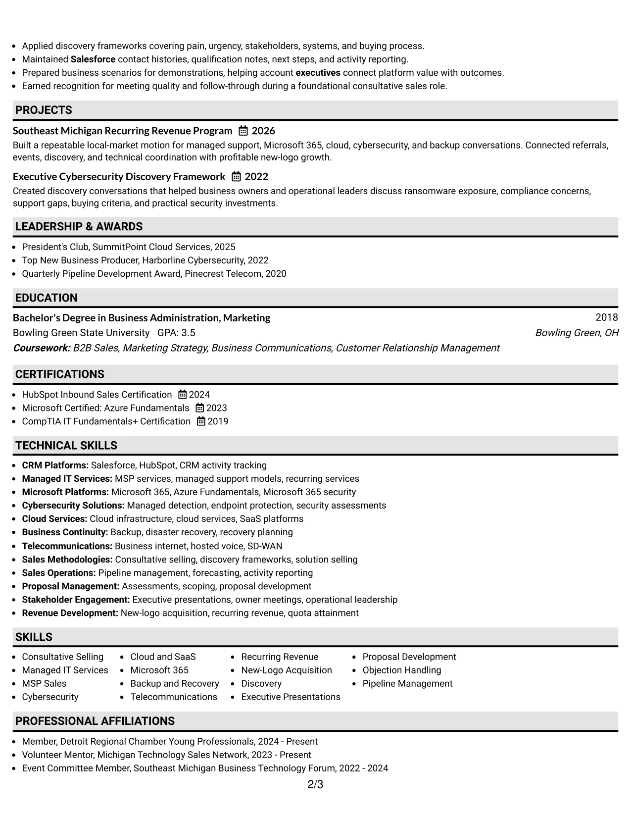 Resume Example Page 2
