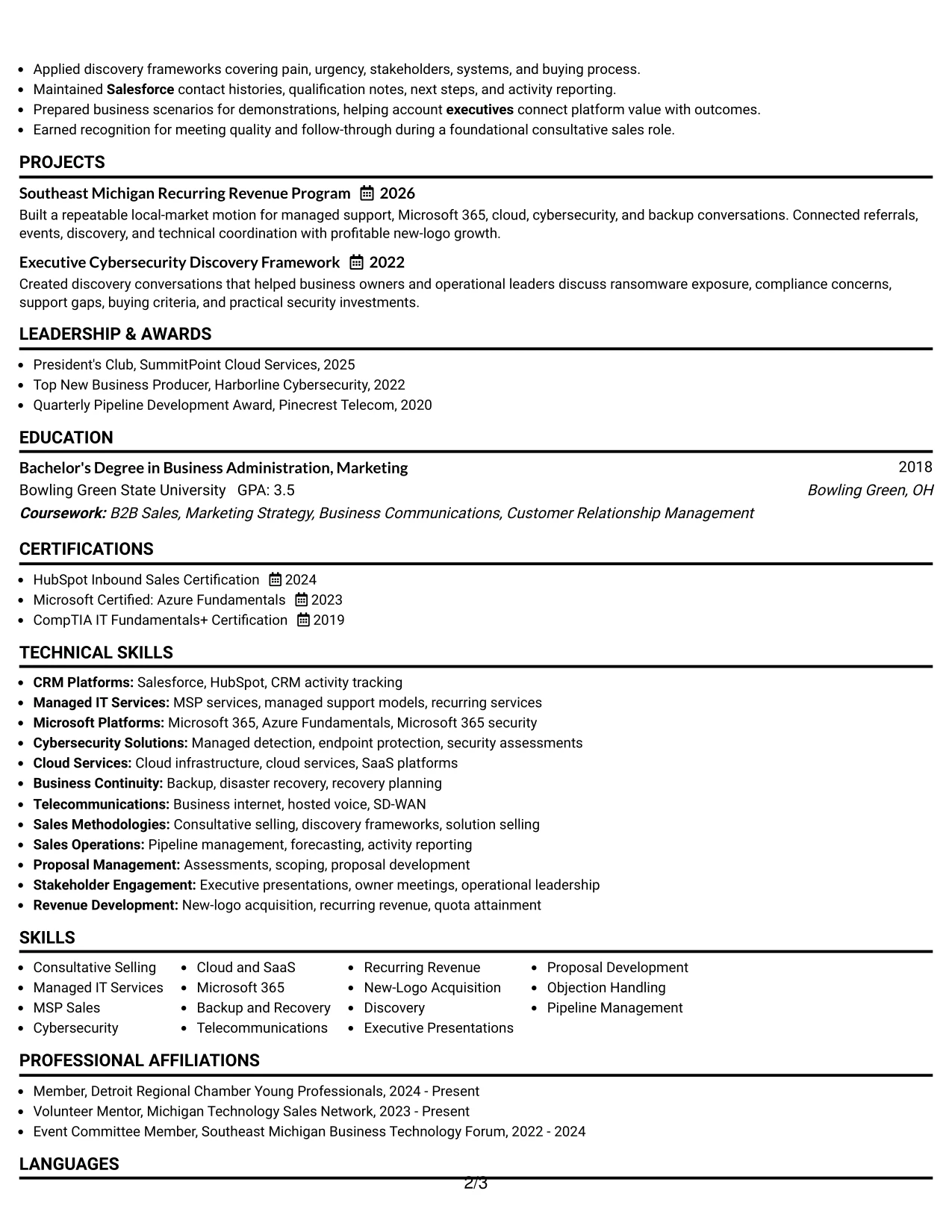 Resume Example Page 2