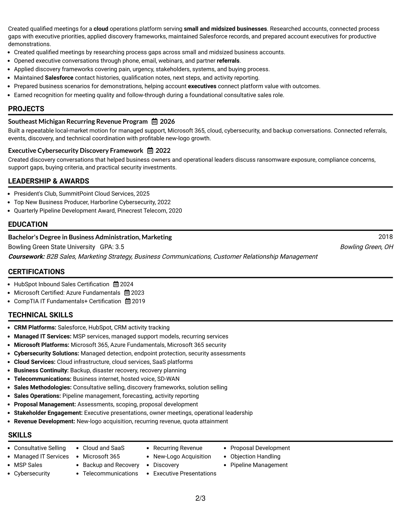 Resume Example Page 2