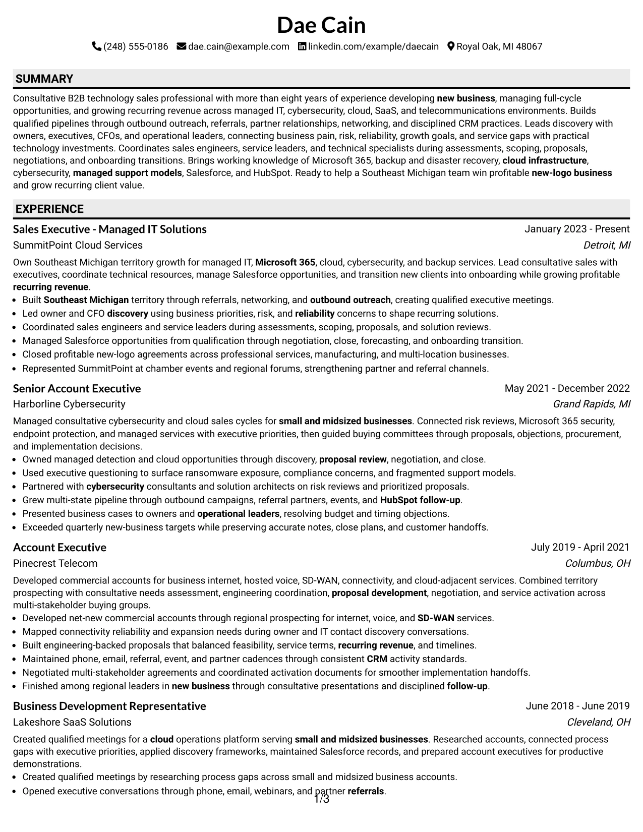 Resume Example Page 1