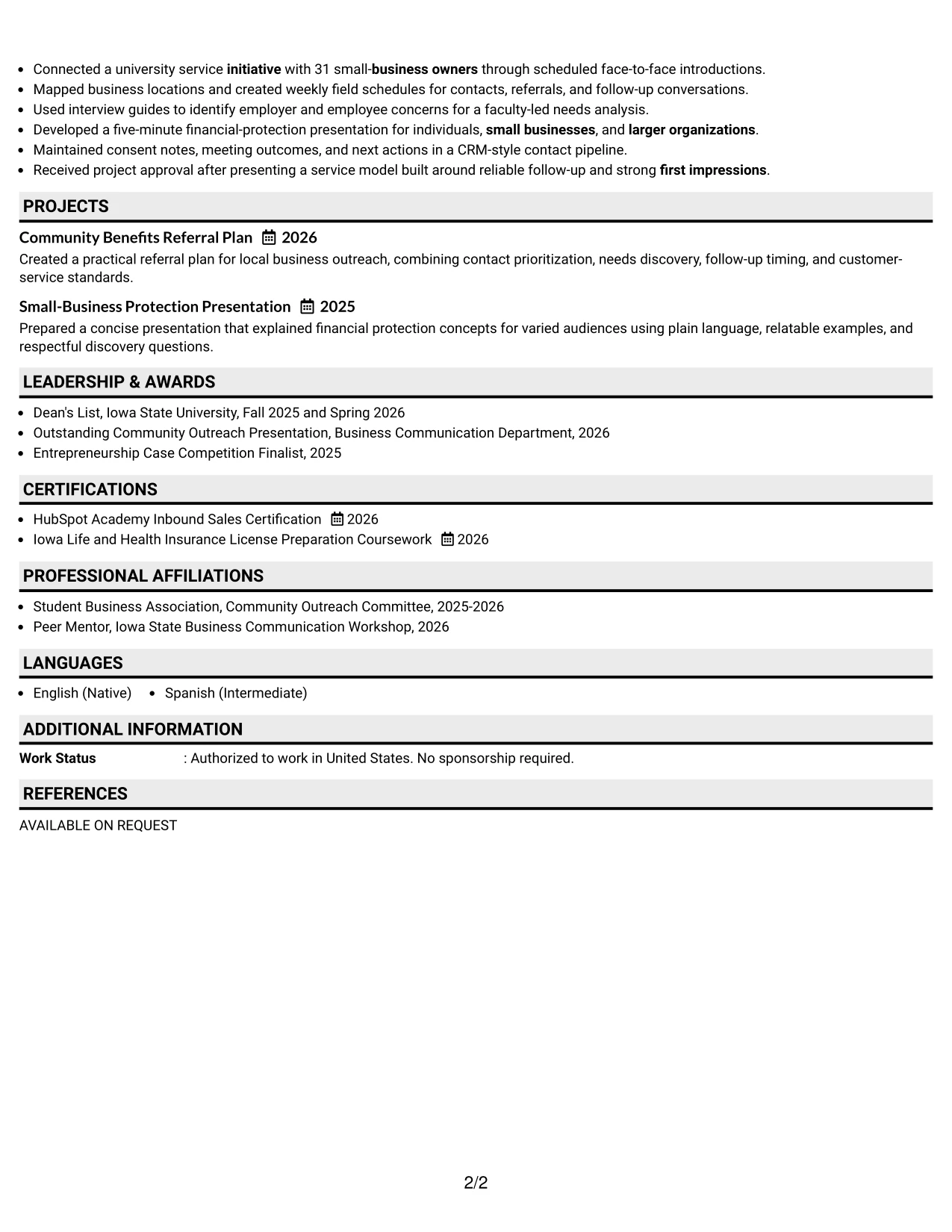 Resume Example Page 2