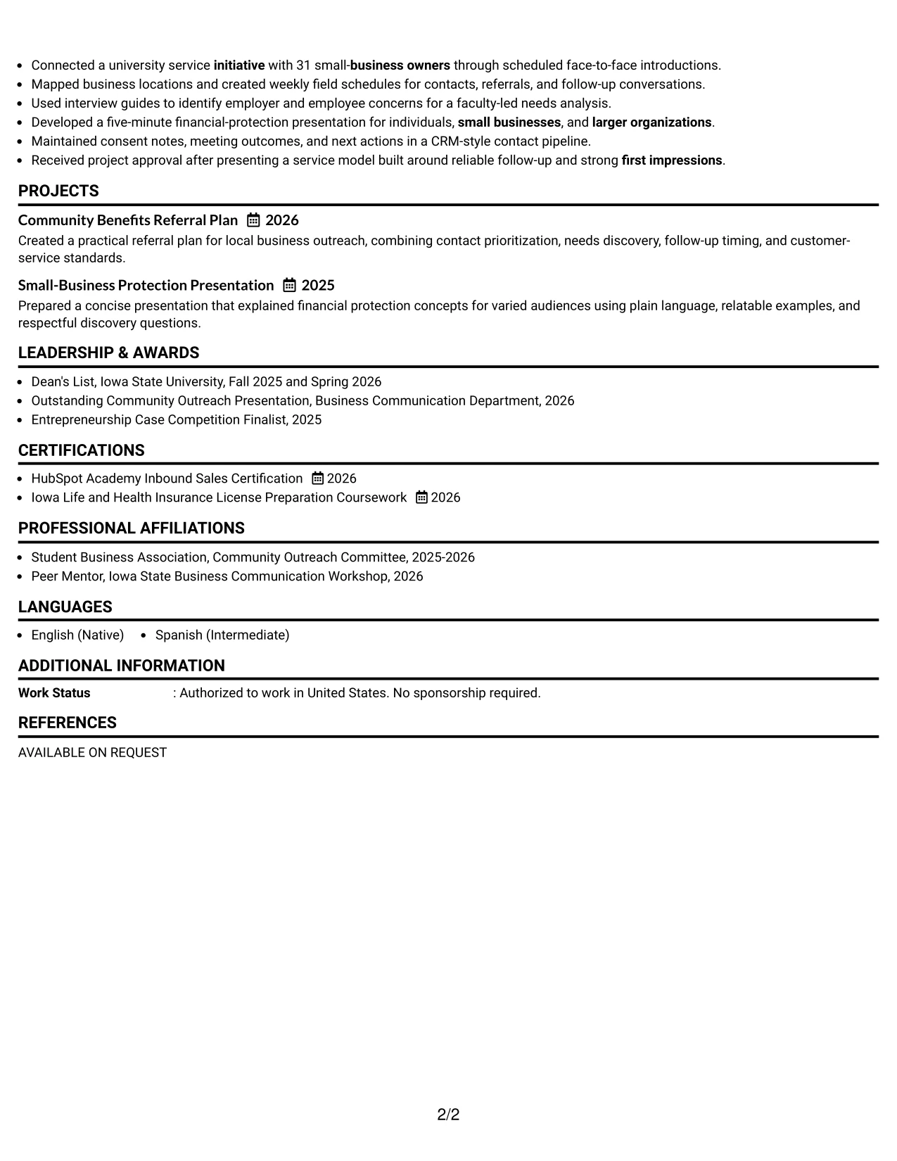 Resume Example Page 2