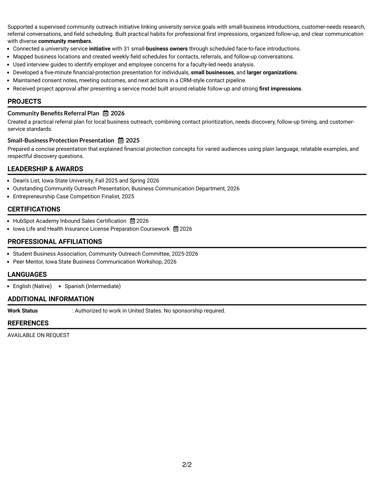 Resume Example Page 2