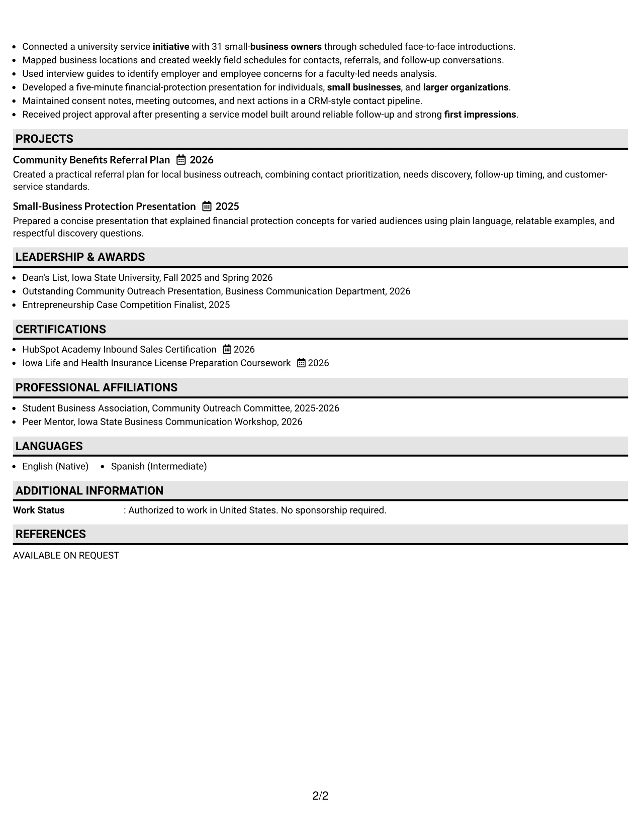 Resume Example Page 2