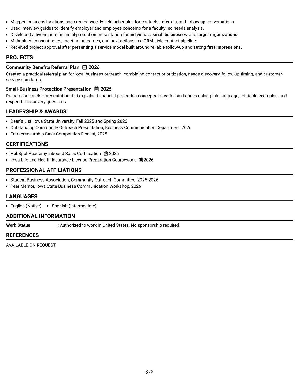 Resume Example Page 2