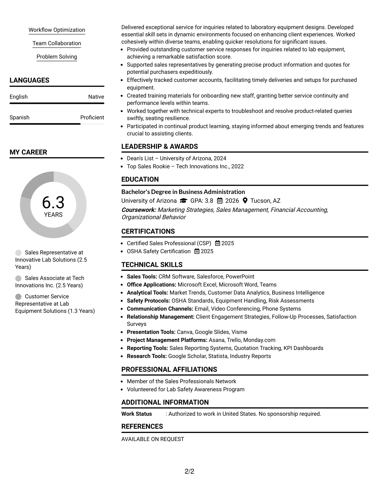 Resume Example Page 2