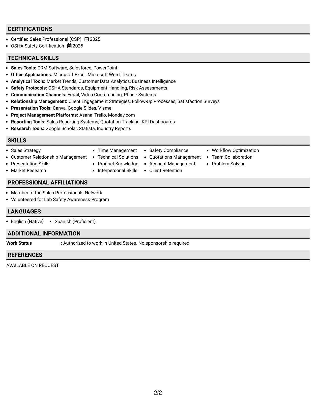 Resume Example Page 2