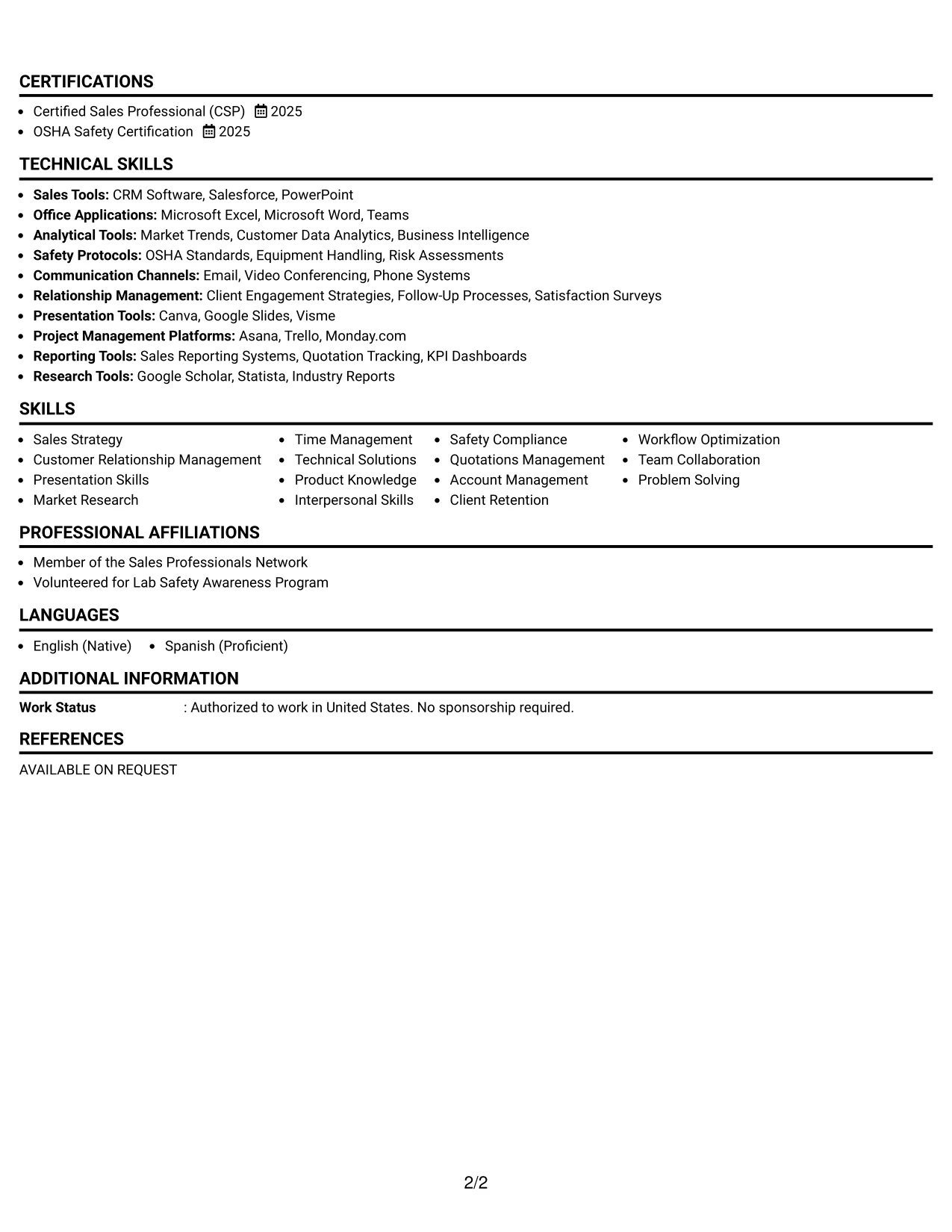 Resume Example Page 2