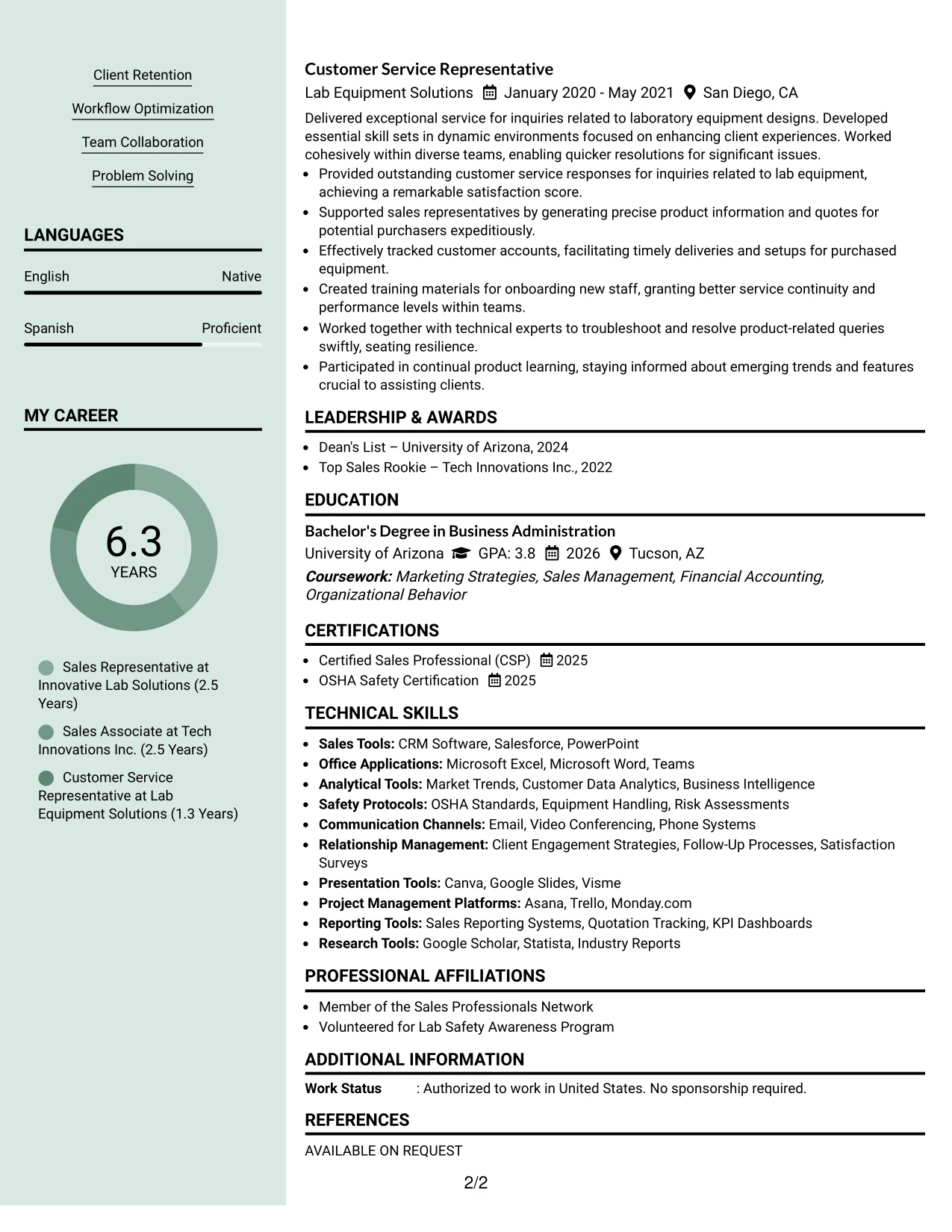 Resume Example Page 2