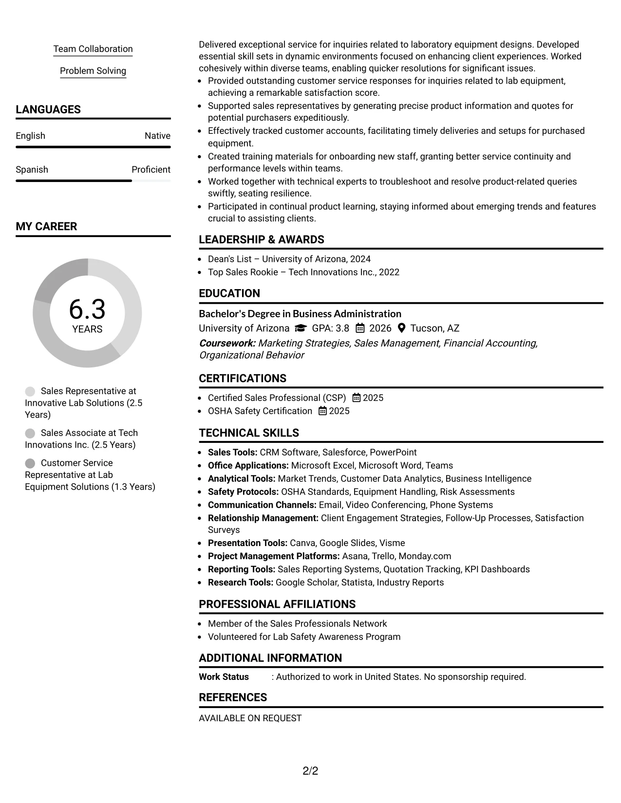 Resume Example Page 2