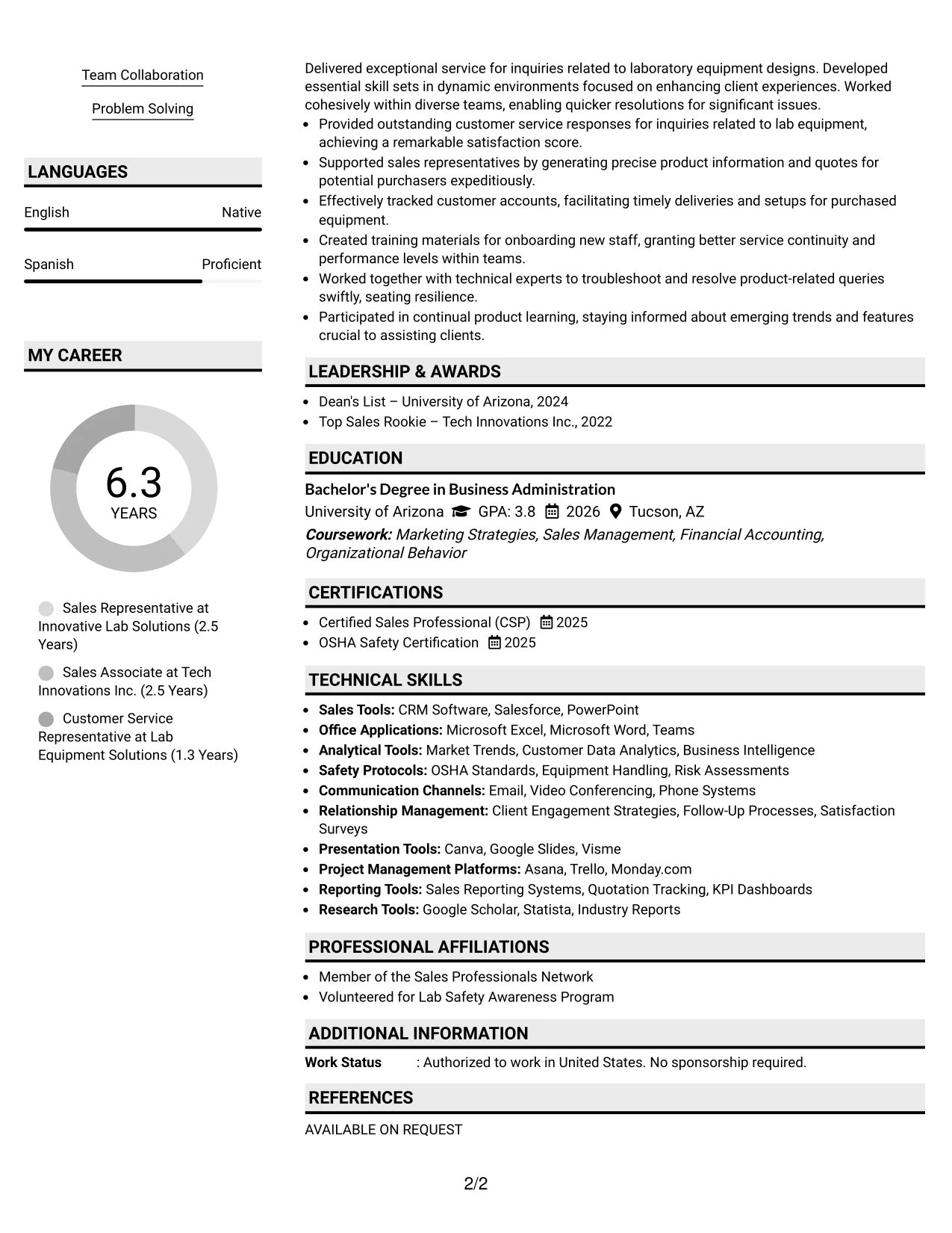 Resume Example Page 2