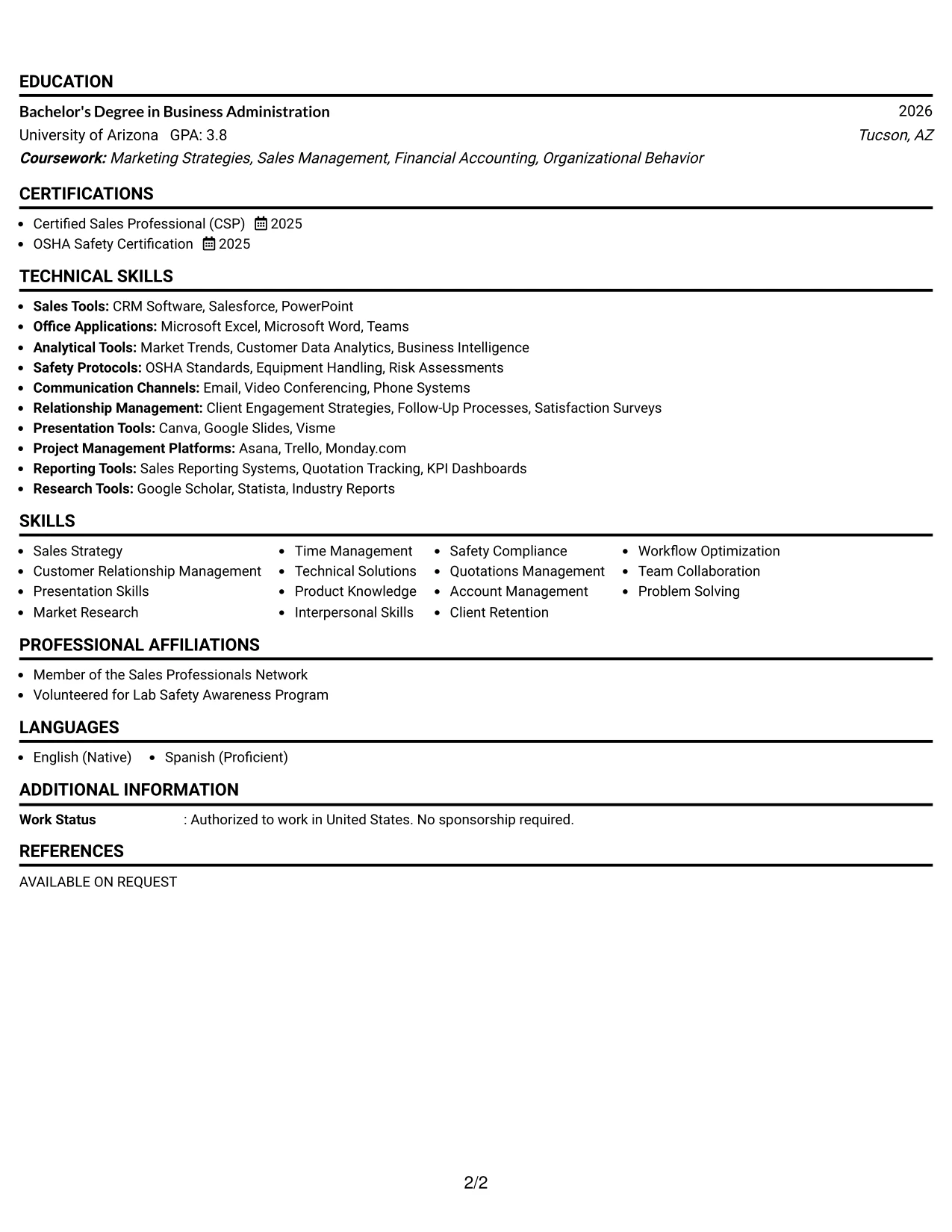 Resume Example Page 2