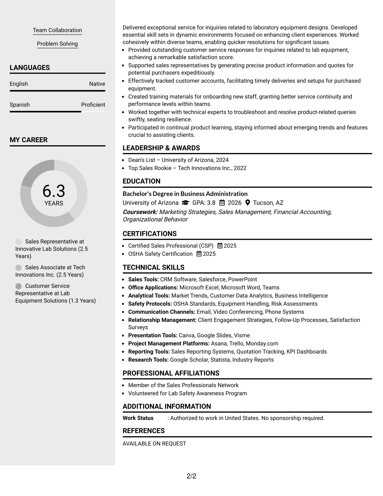 Resume Example Page 2