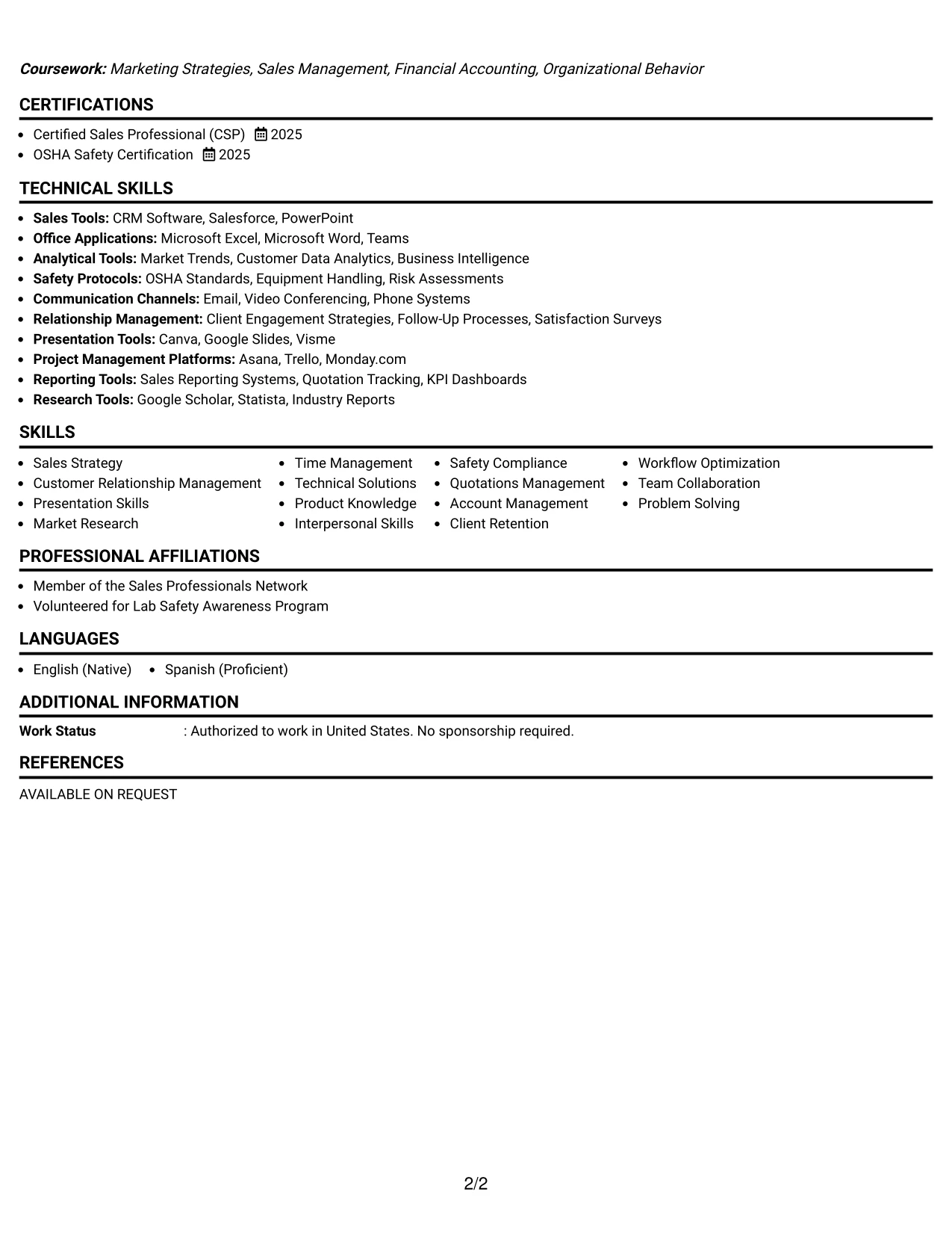 Resume Example Page 2