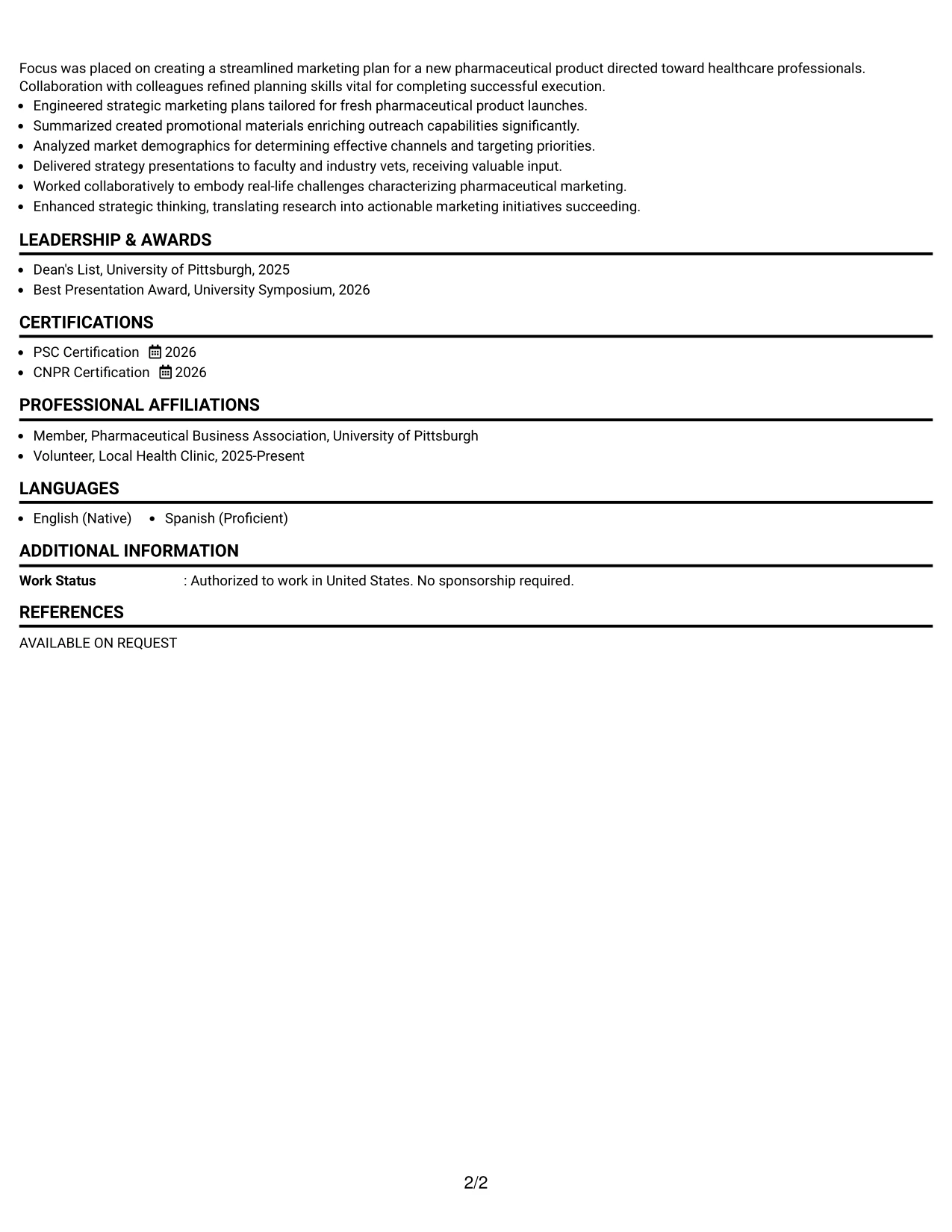 Resume Example Page 2