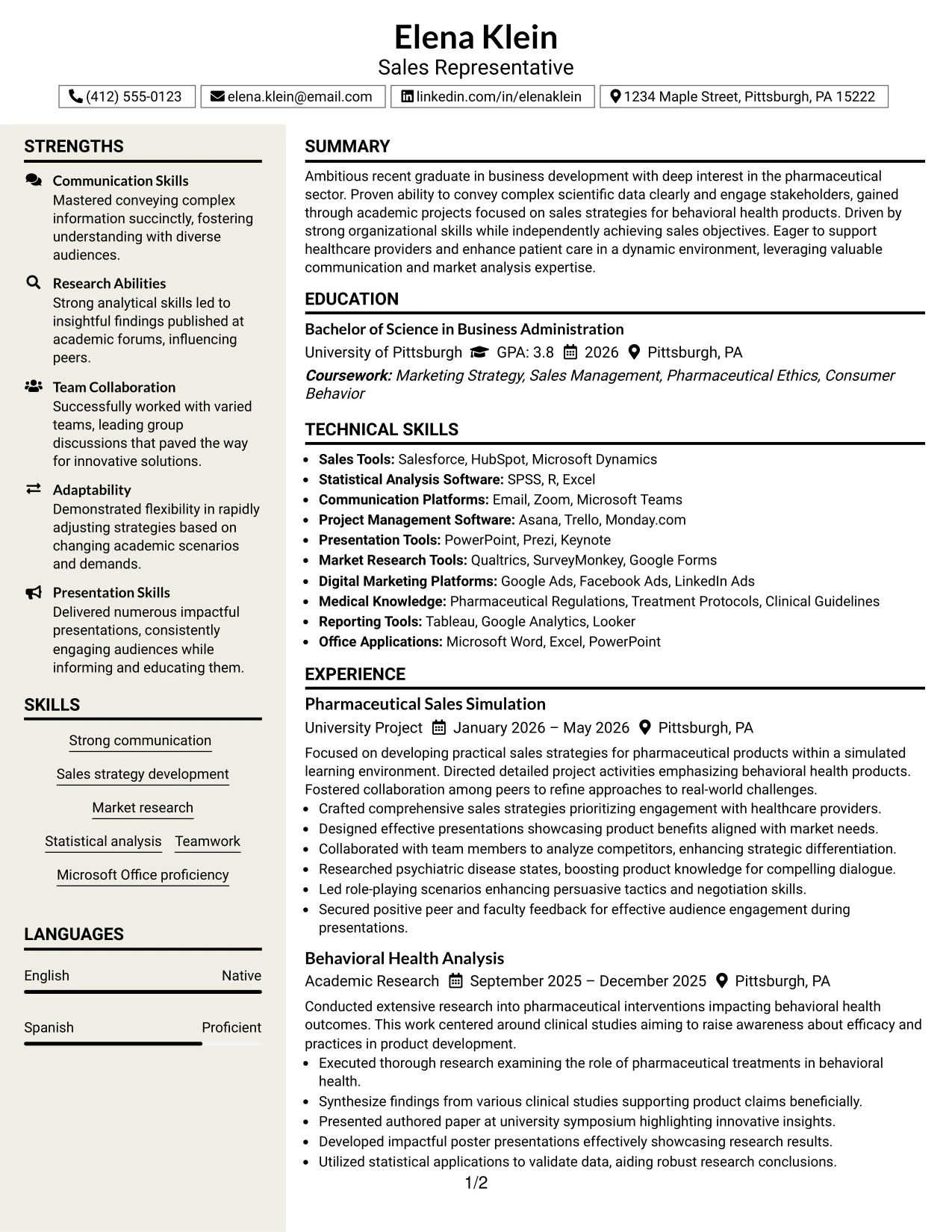 Resume Example Page 1