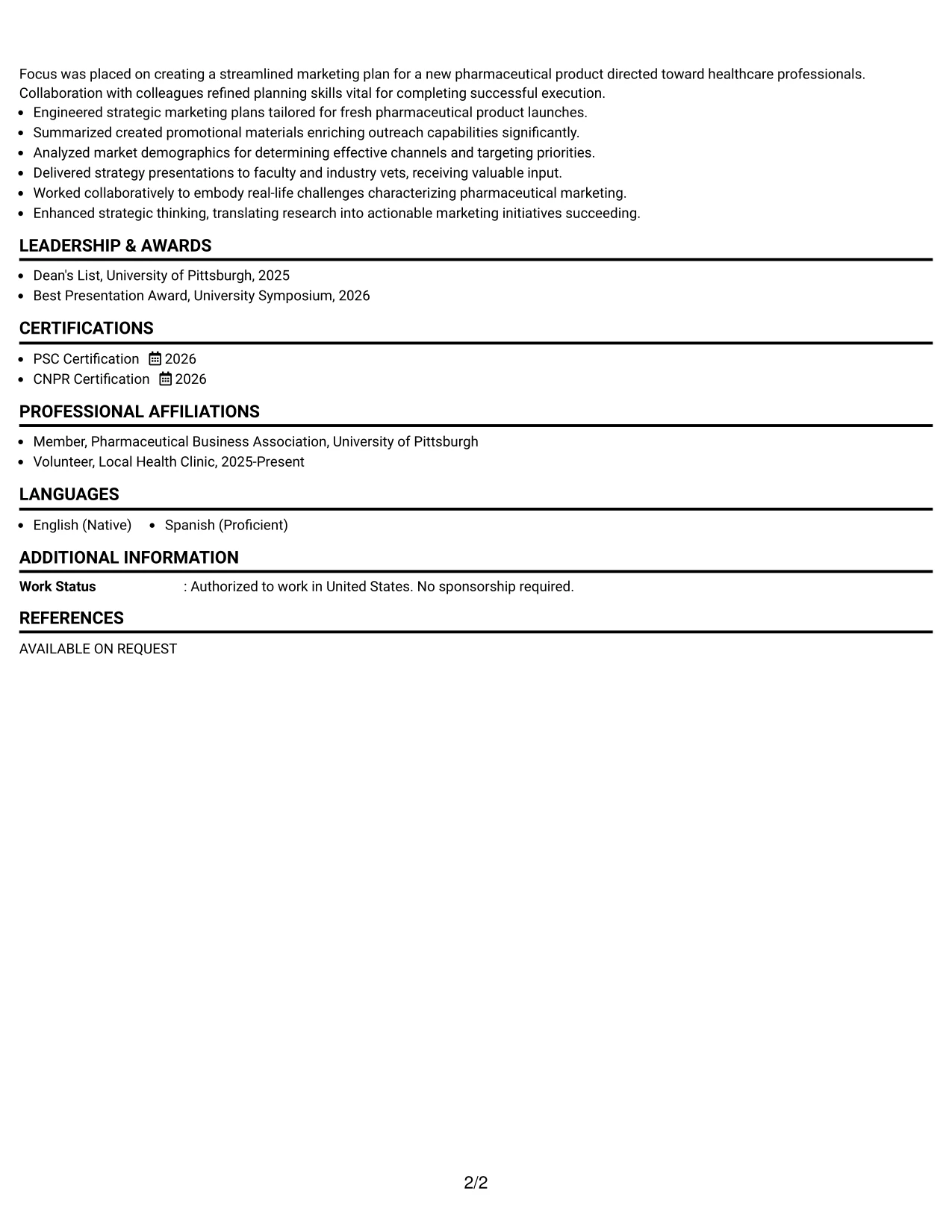 Resume Example Page 2