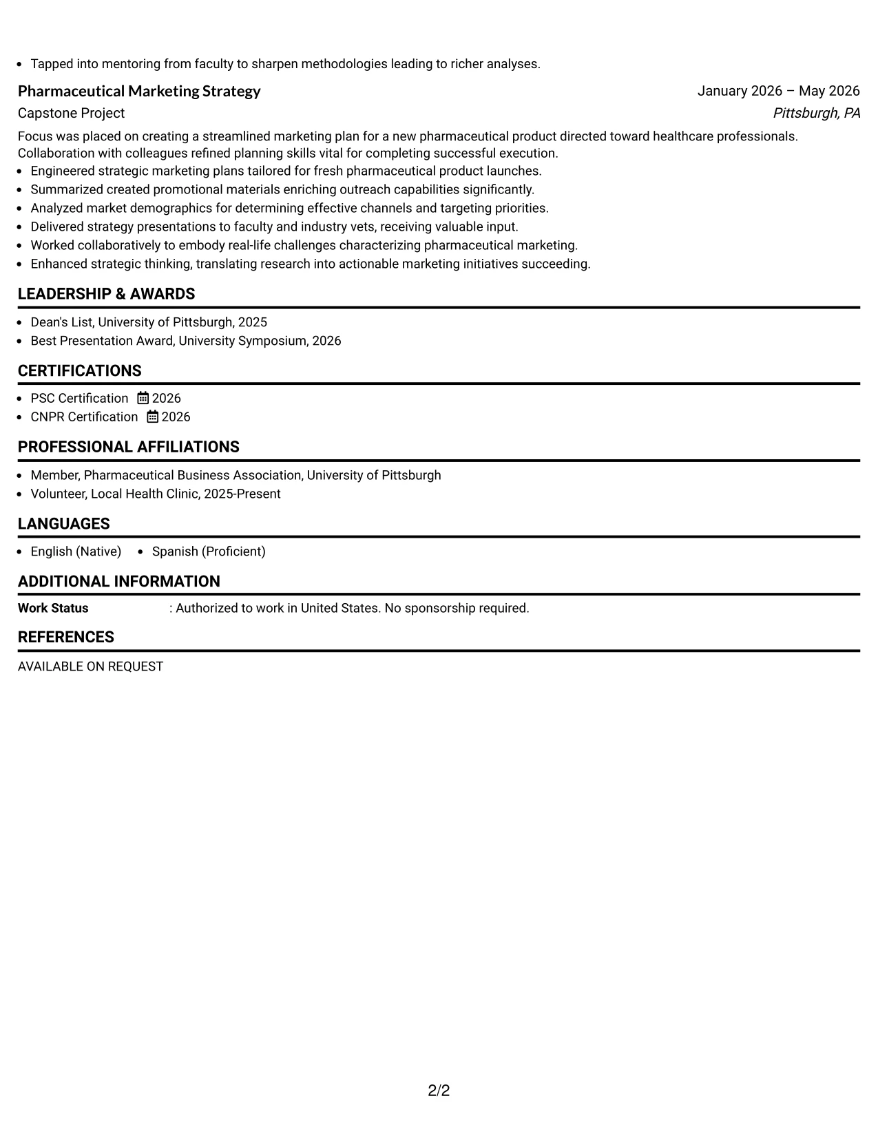 Resume Example Page 2