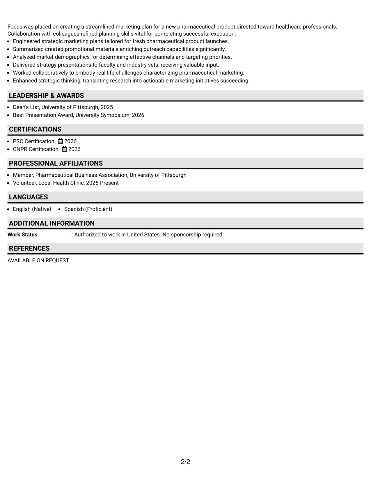 Resume Example Page 2