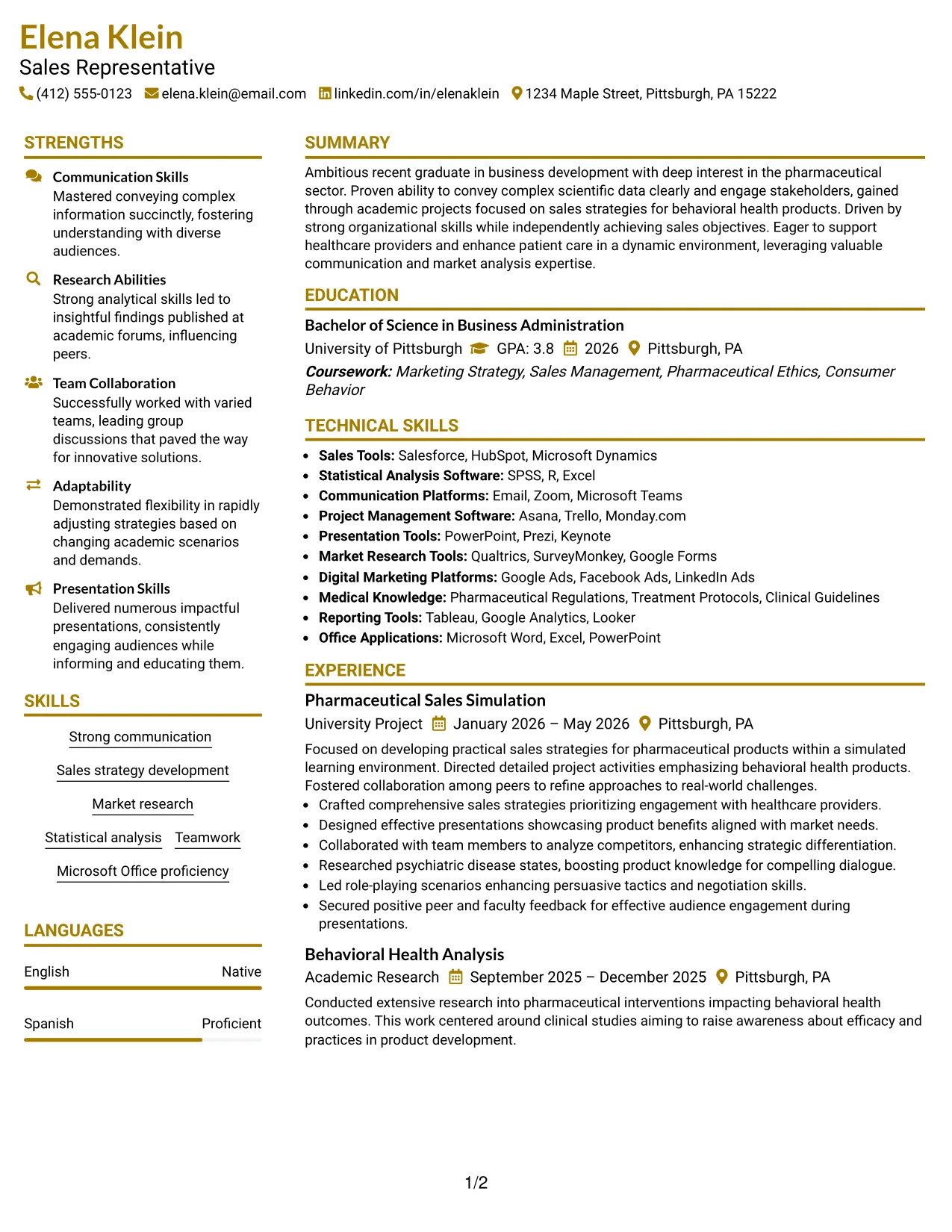 Resume Example Page 1