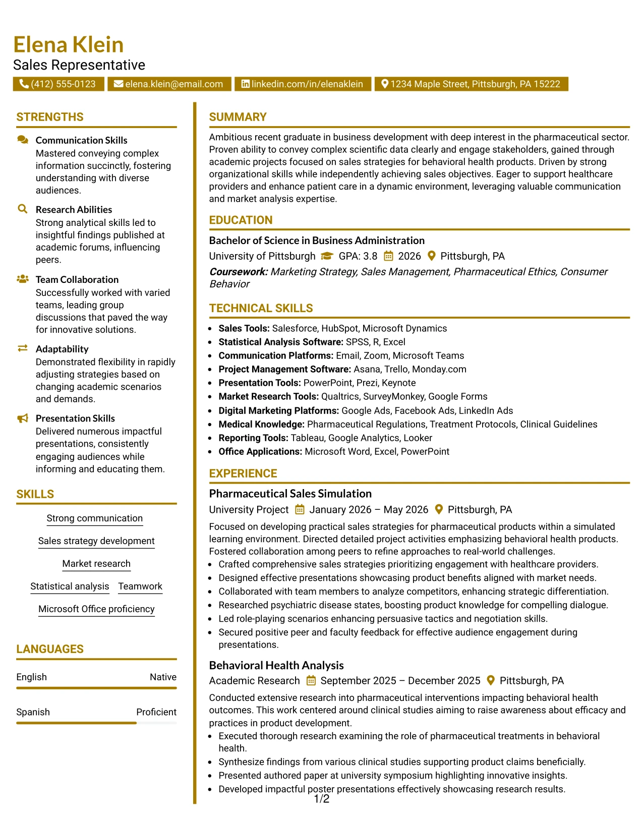 Resume Example Page 1