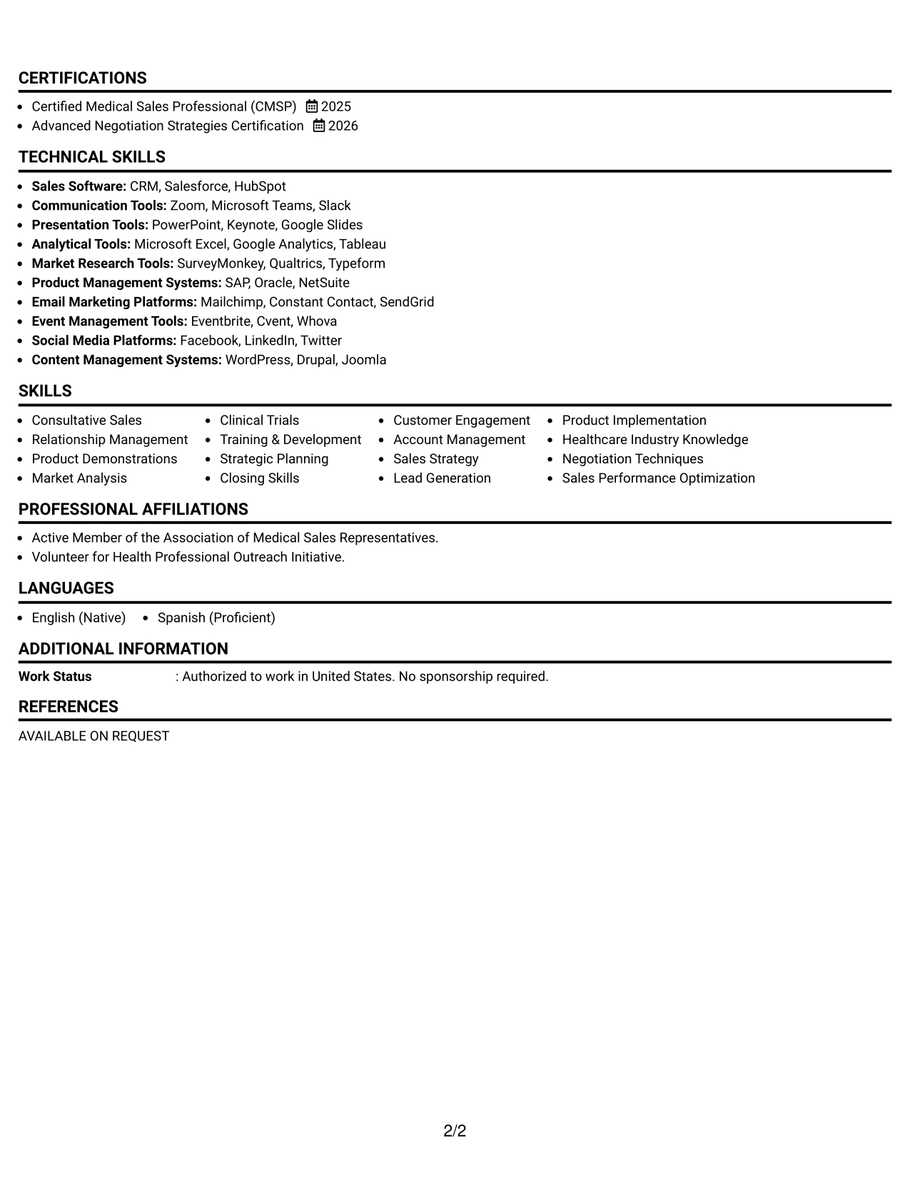Resume Example Page 2