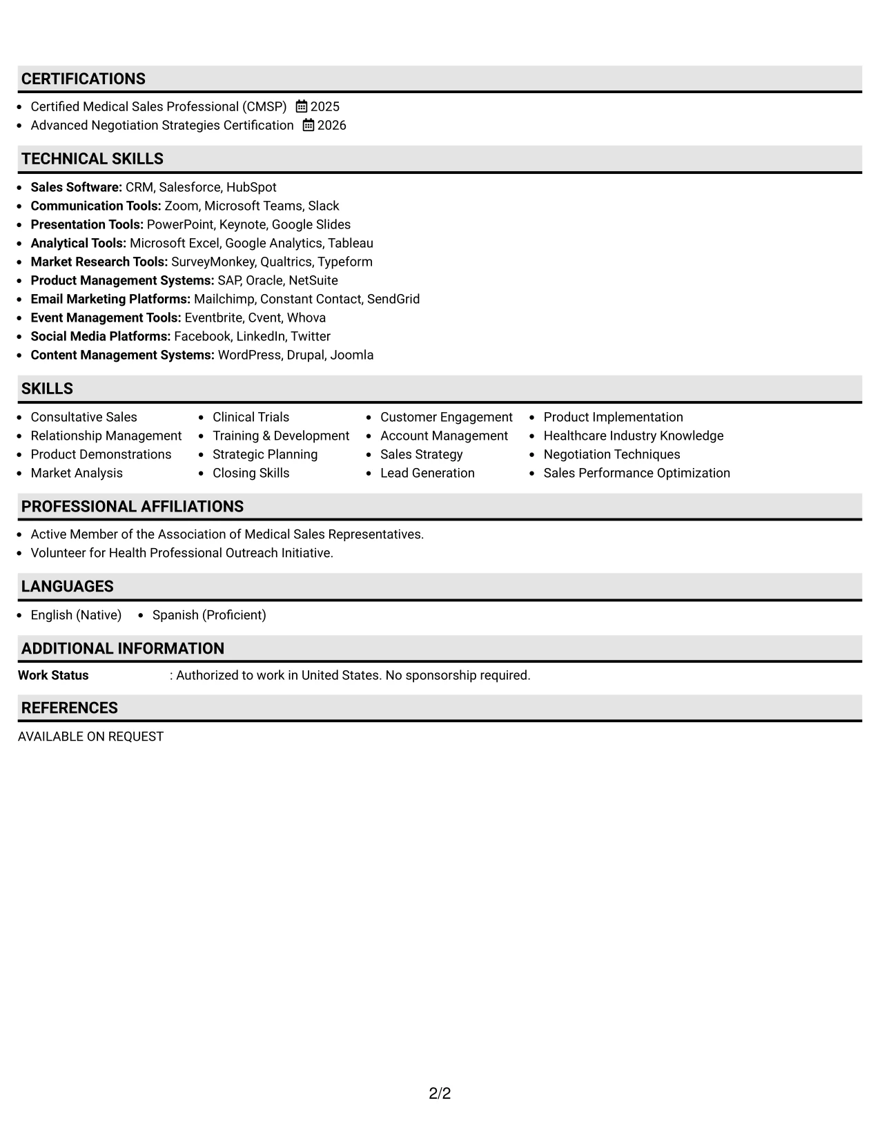 Resume Example Page 2