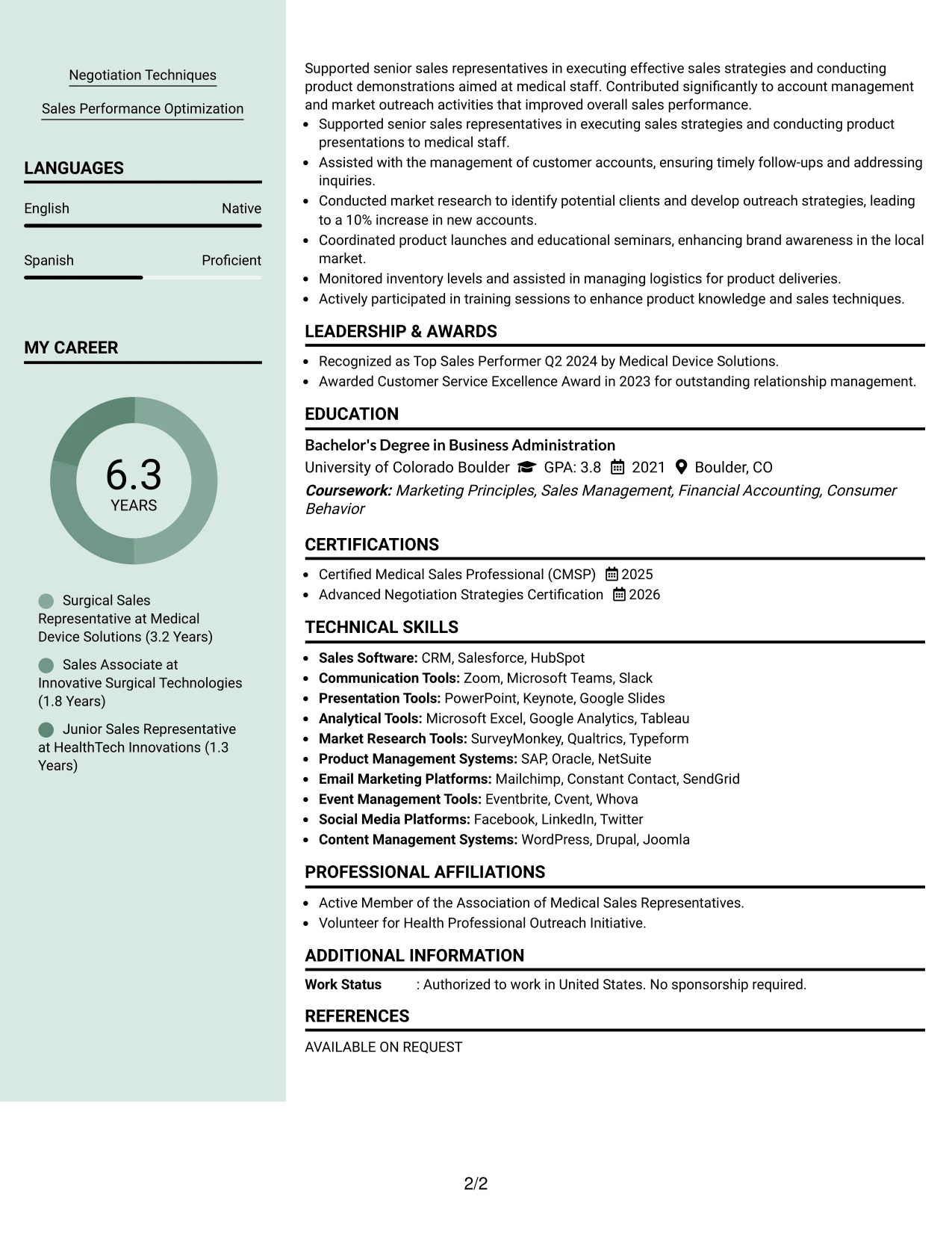 Resume Example Page 2
