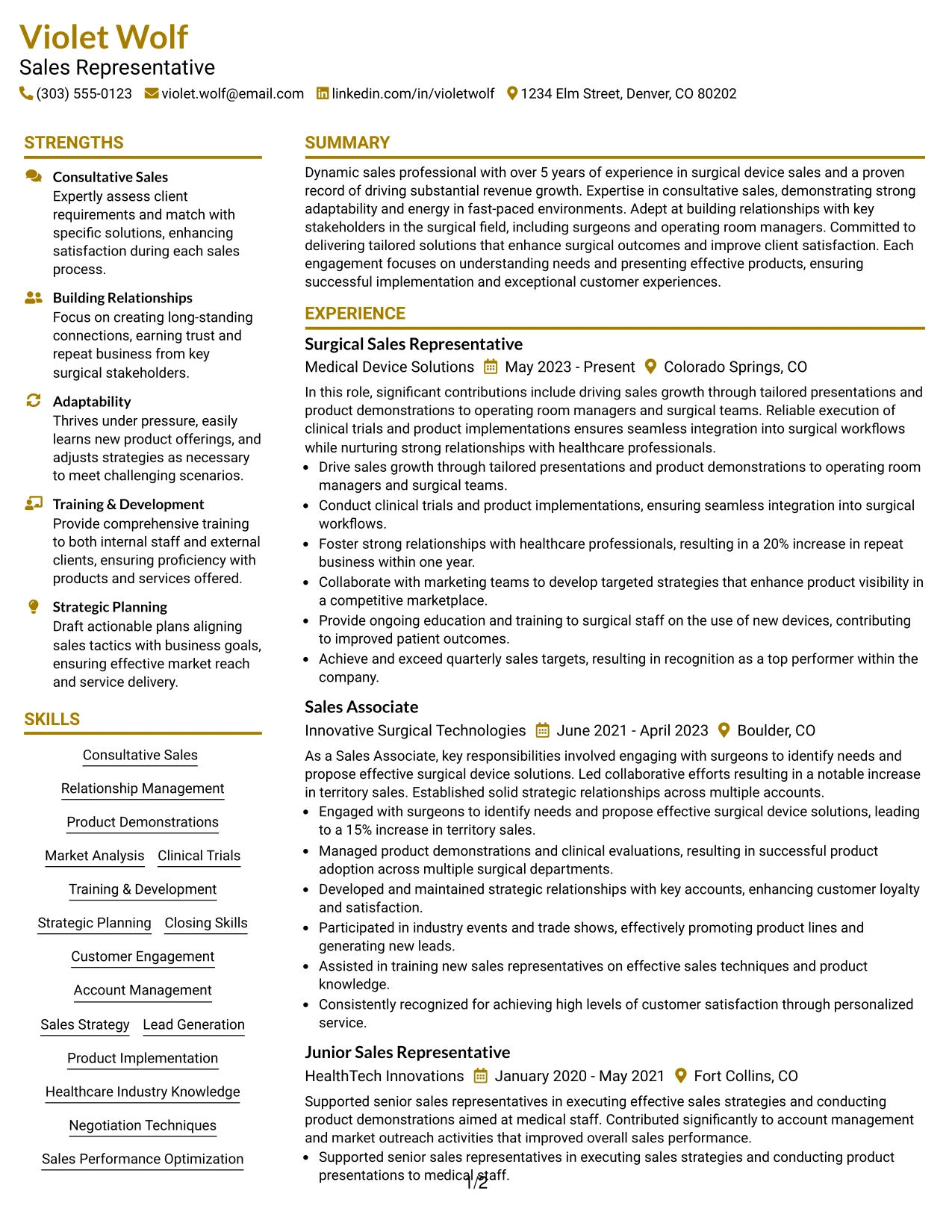 Resume Example Page 1